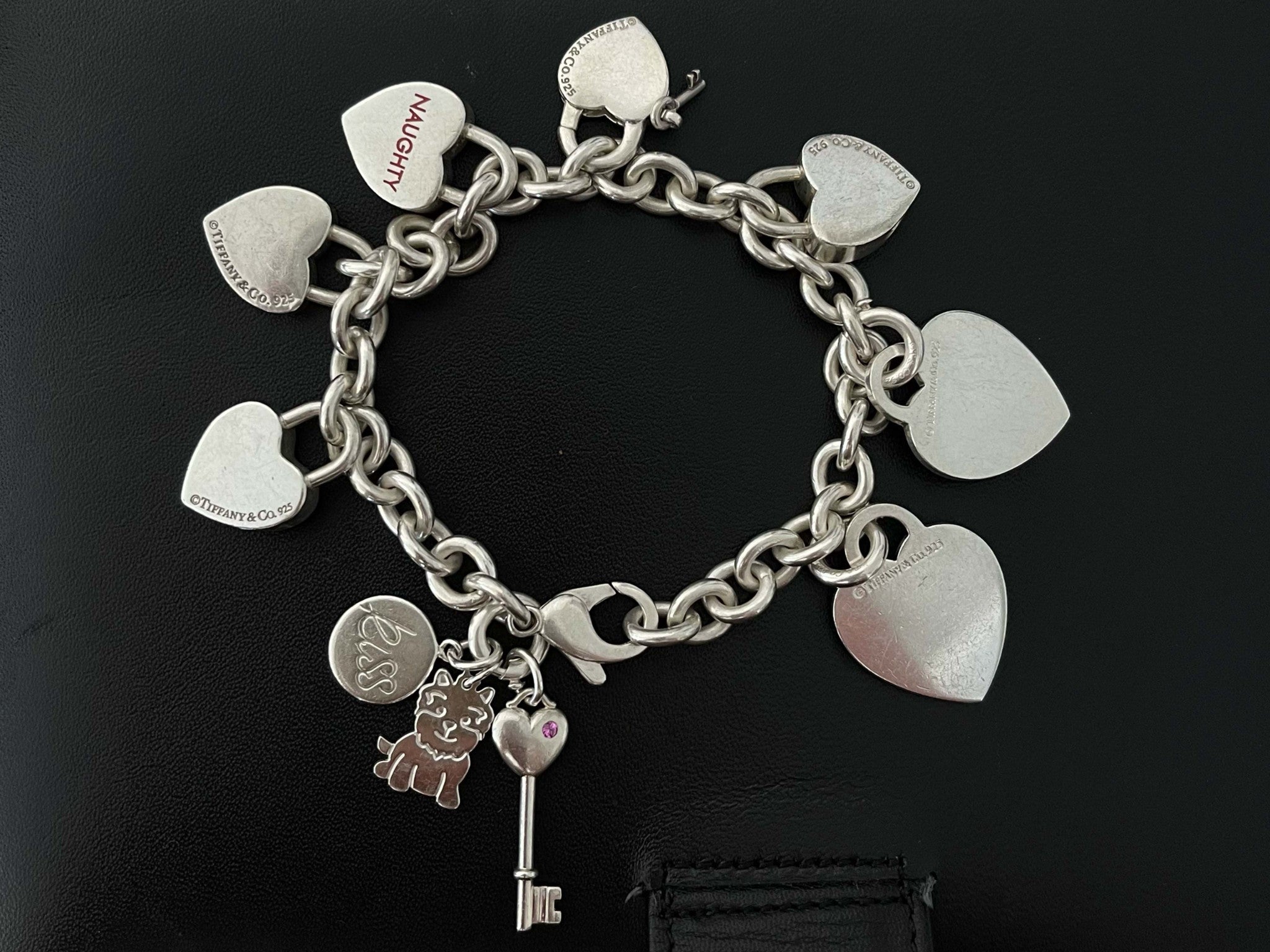 Tiffany and Co. 7 Heart Charm Bracelet Sterling Silver
