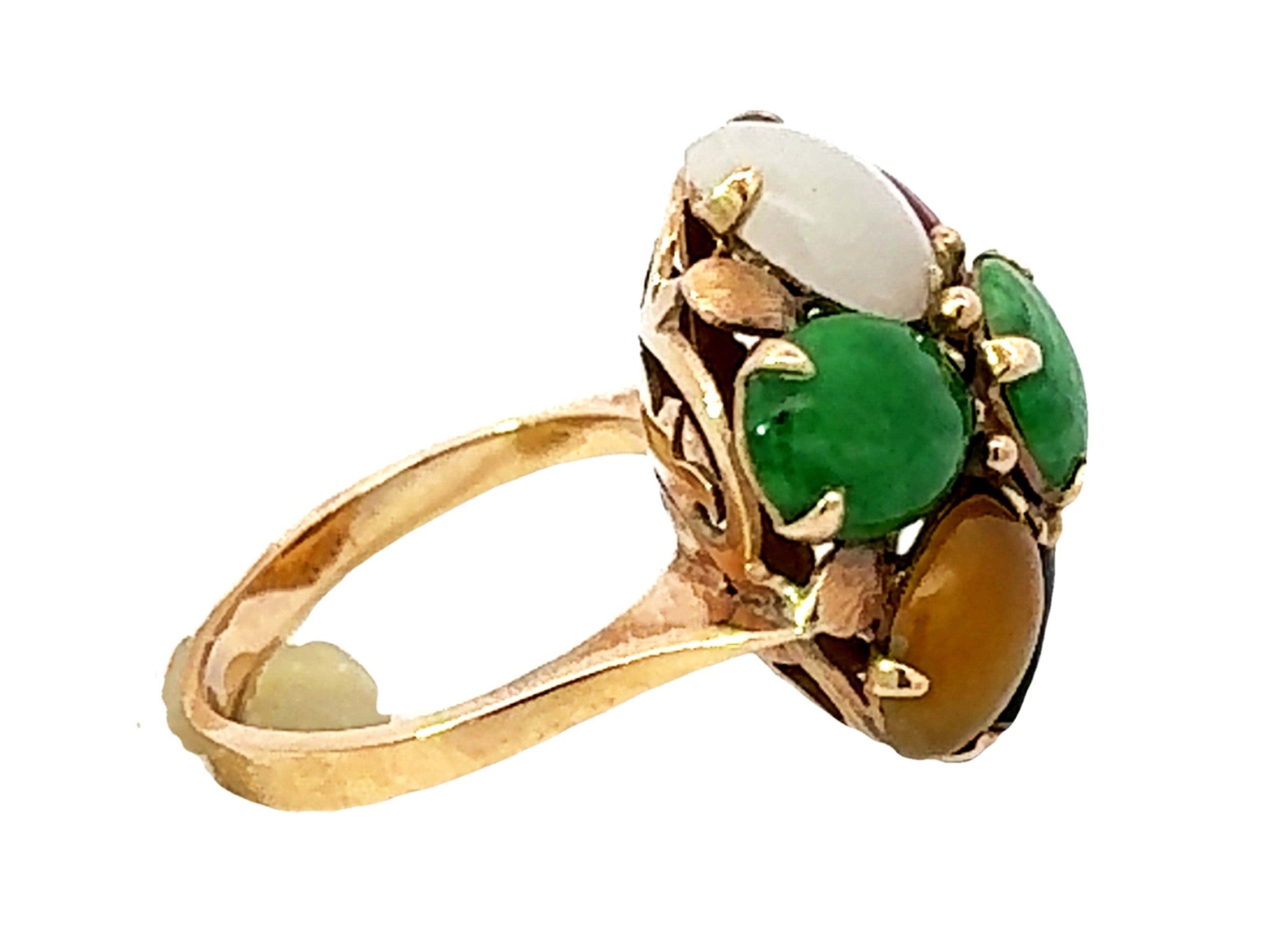 Multicolor Jade Rings Shop Multi Colored Jade Flower Ring in 14K Yellow Gold – SOLITAIRE JEWELERS