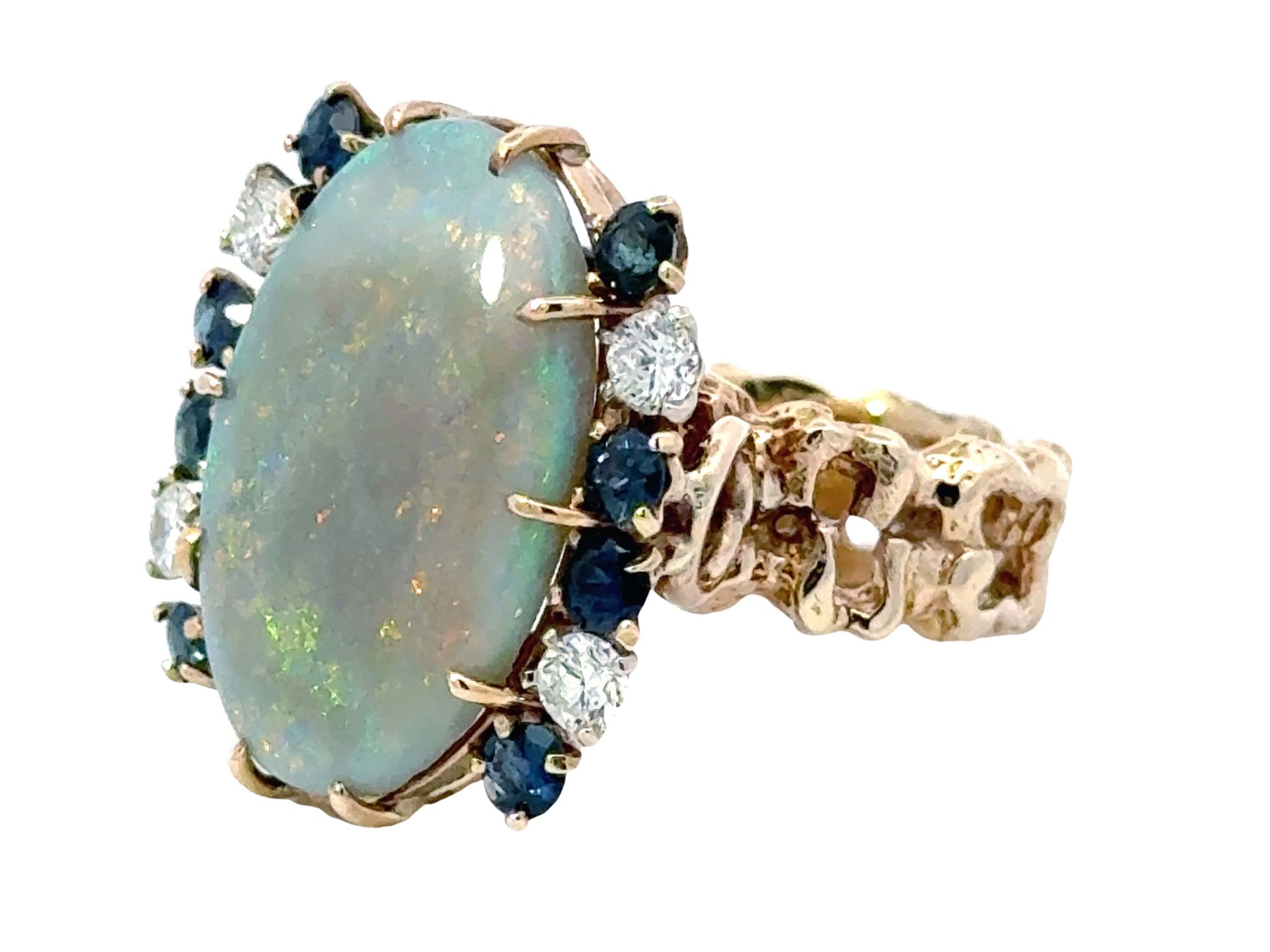 Opal Diamond Sapphire Ring 14k Yellow Gold