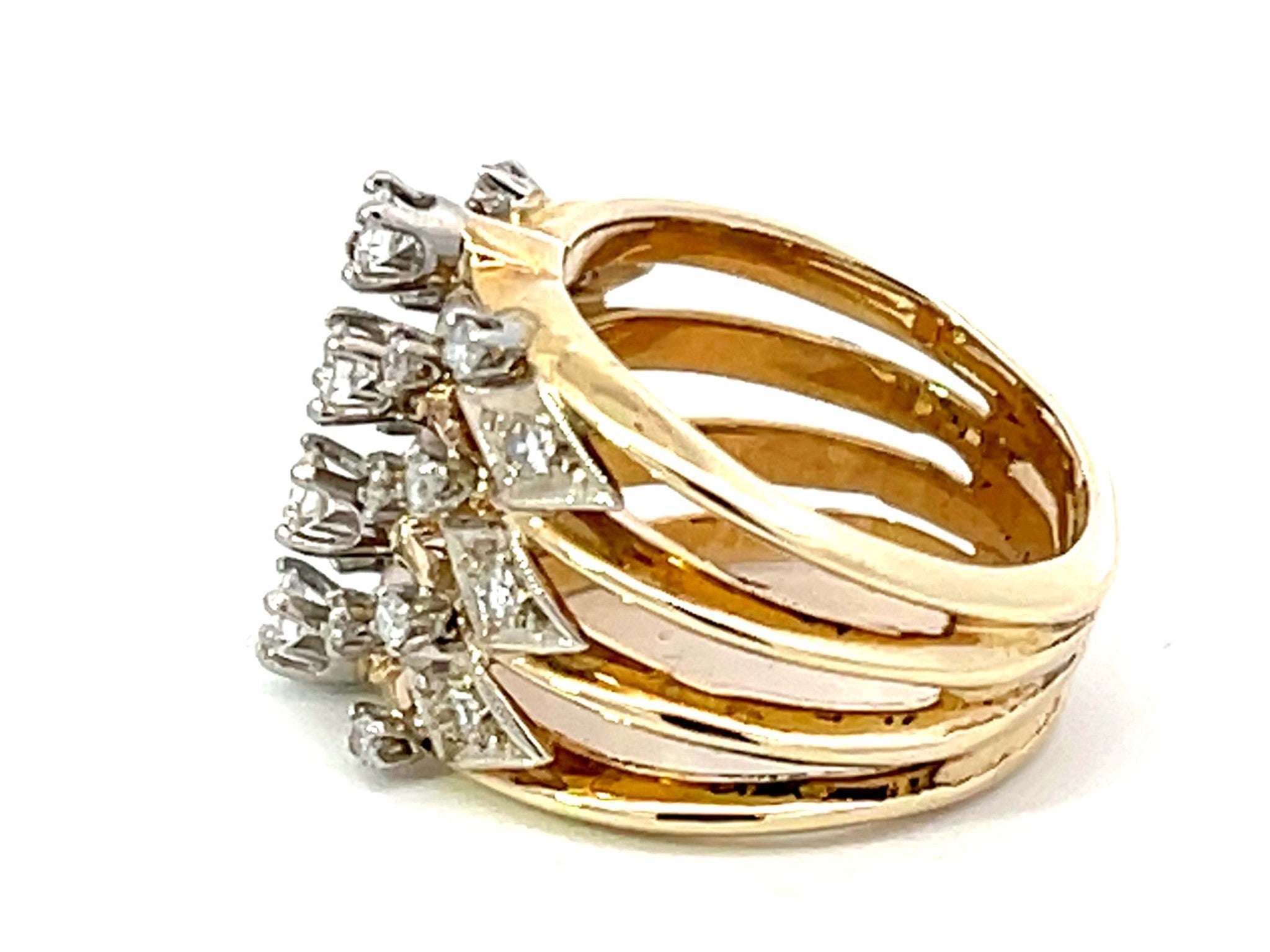 Wide Diamond Band Cutout Design Ring in 14K Yellow Gold