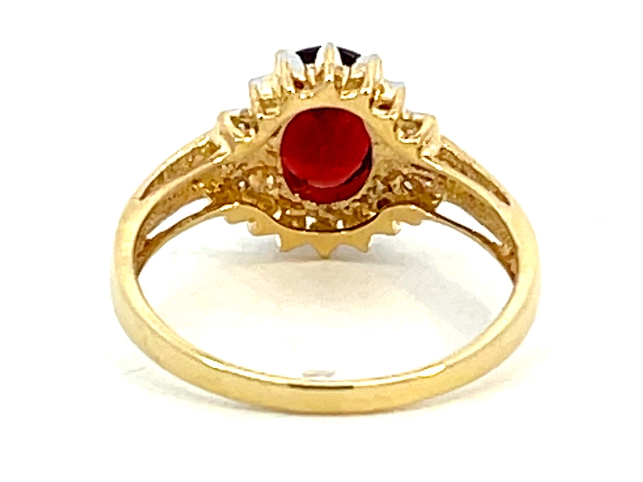 Deep Red Oval Garnet and Diamond Ring 14k Yellow Gold