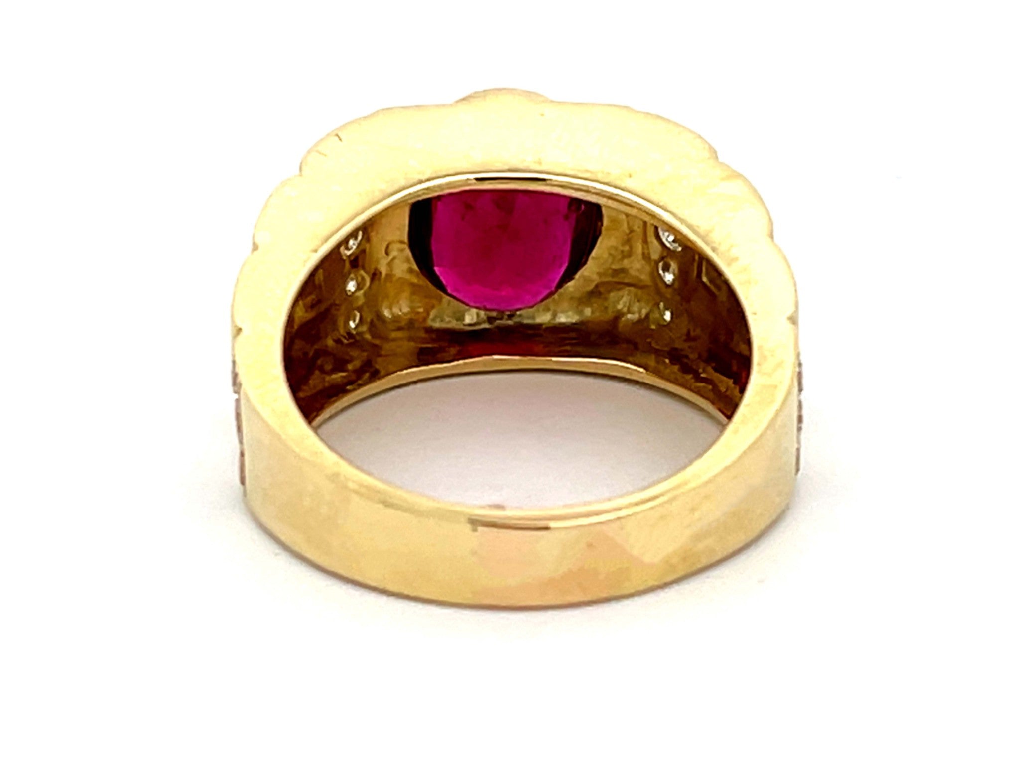 Mens GIA Red Rubellite Tourmaline and Diamond Ring 18k Yellow Gold