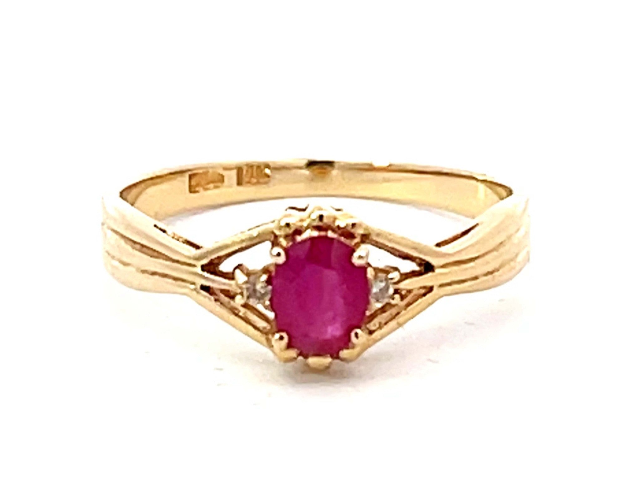 Oval Red Ruby Diamond Ring in 14k Yellow Gold