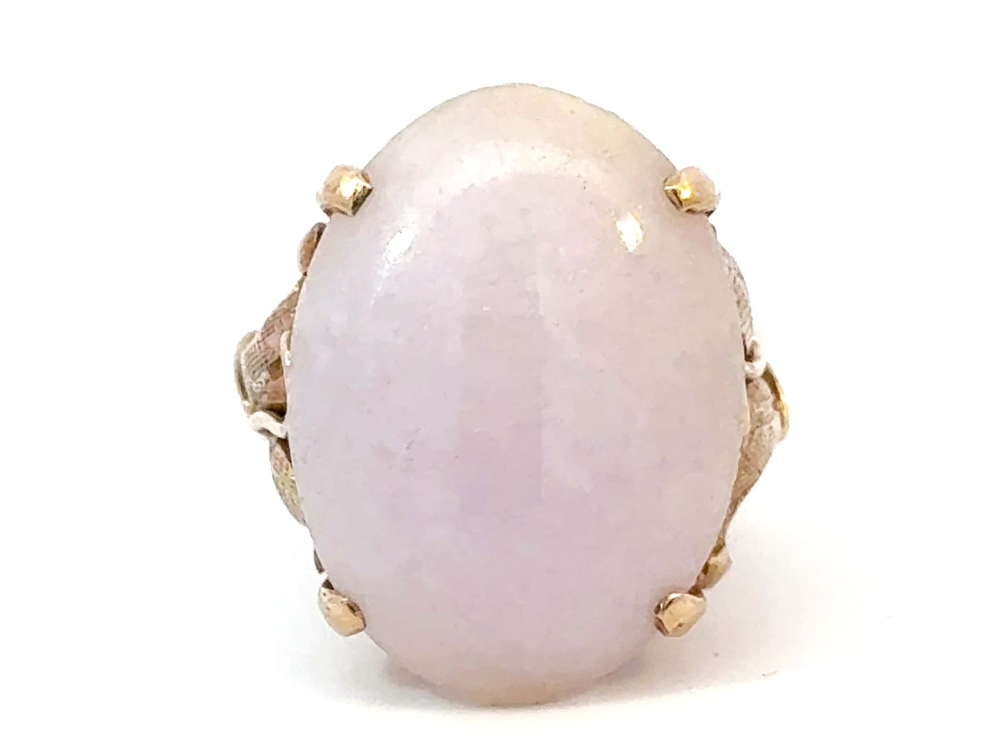 Oval White Jade Cabochon Ring 14K Yellow Gold