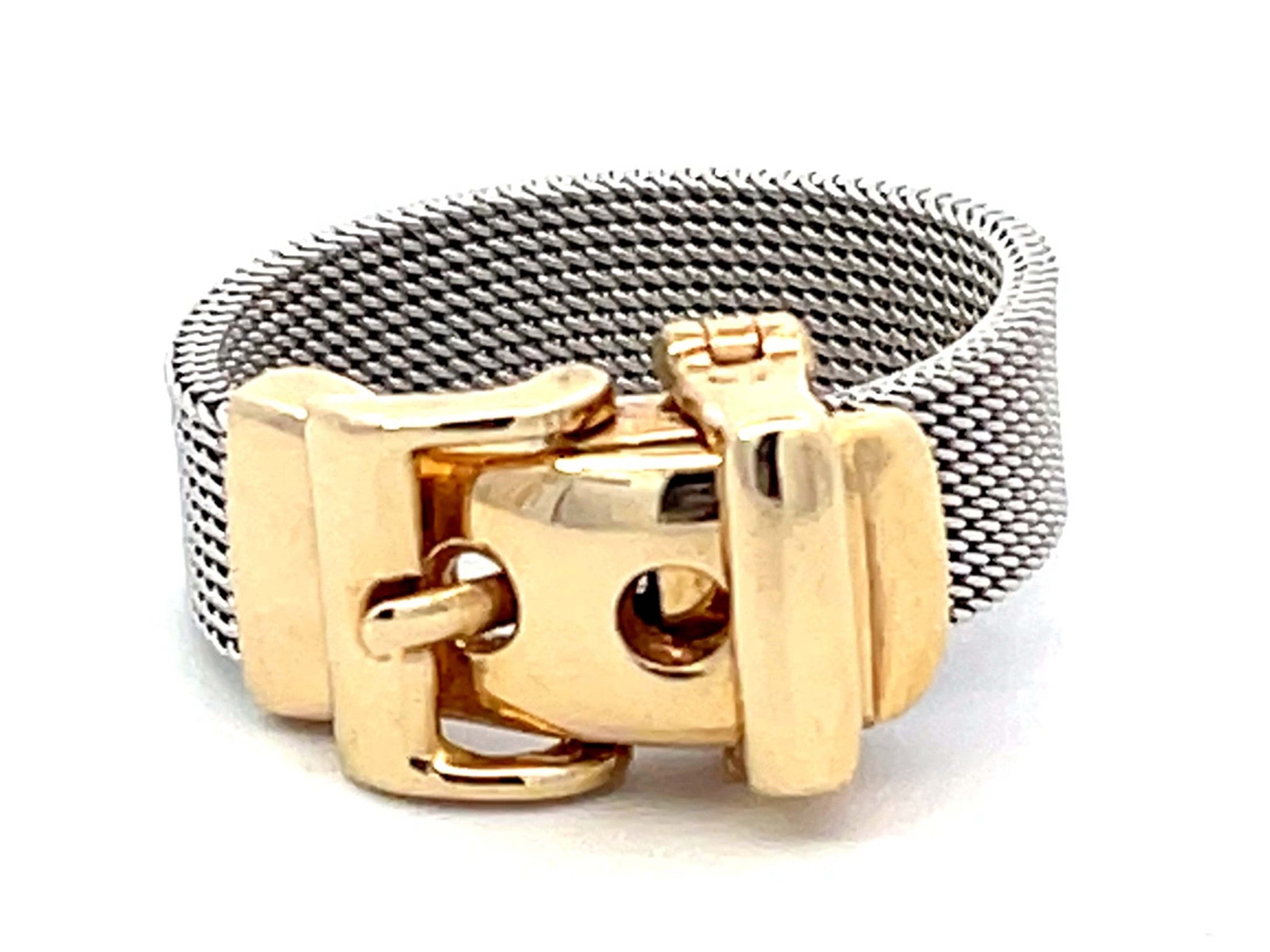 Functional Two Toned Gold Belt Ring in 14K