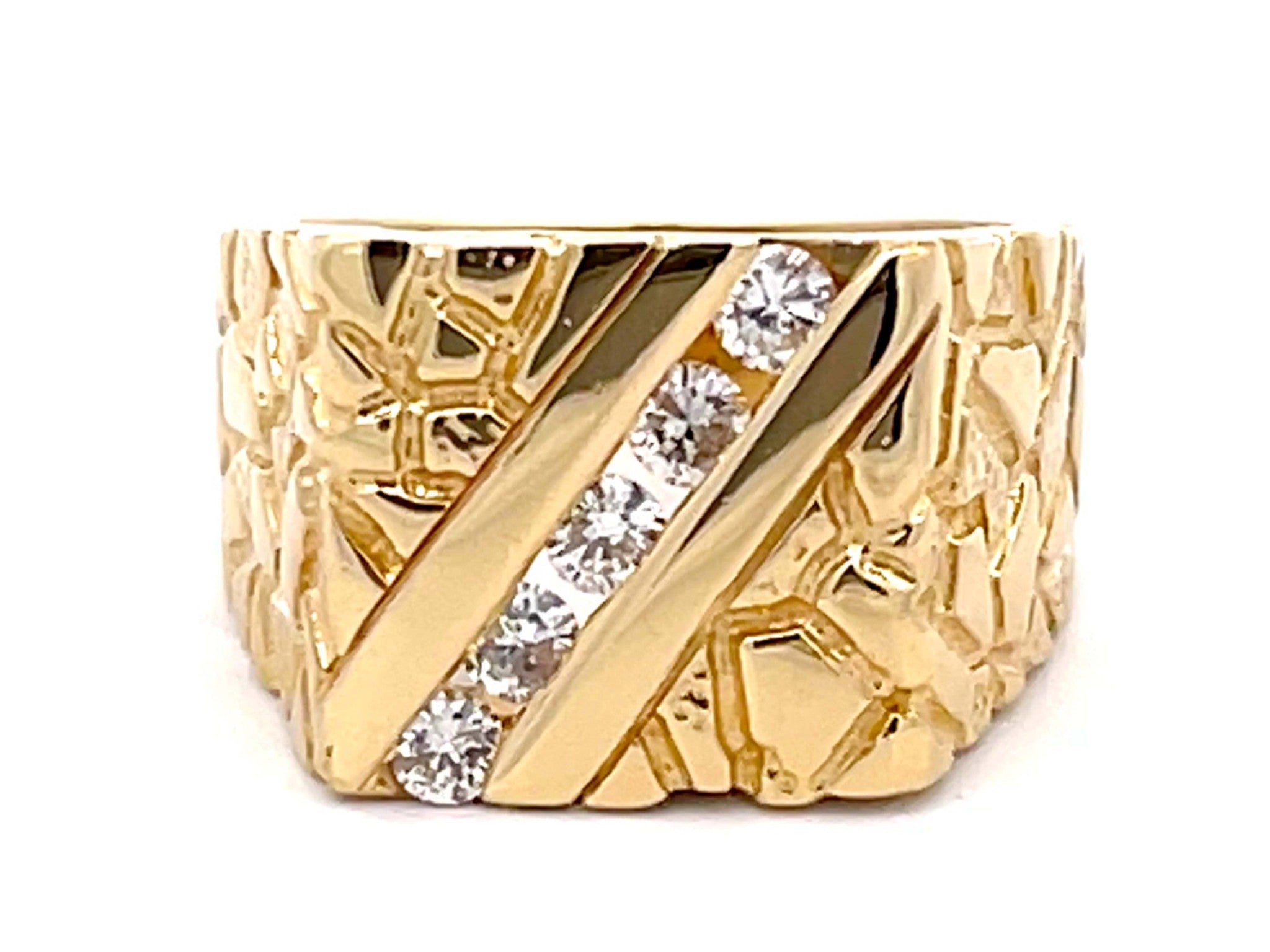 Gold Nugget Diamond Ring 14k Yellow Gold
