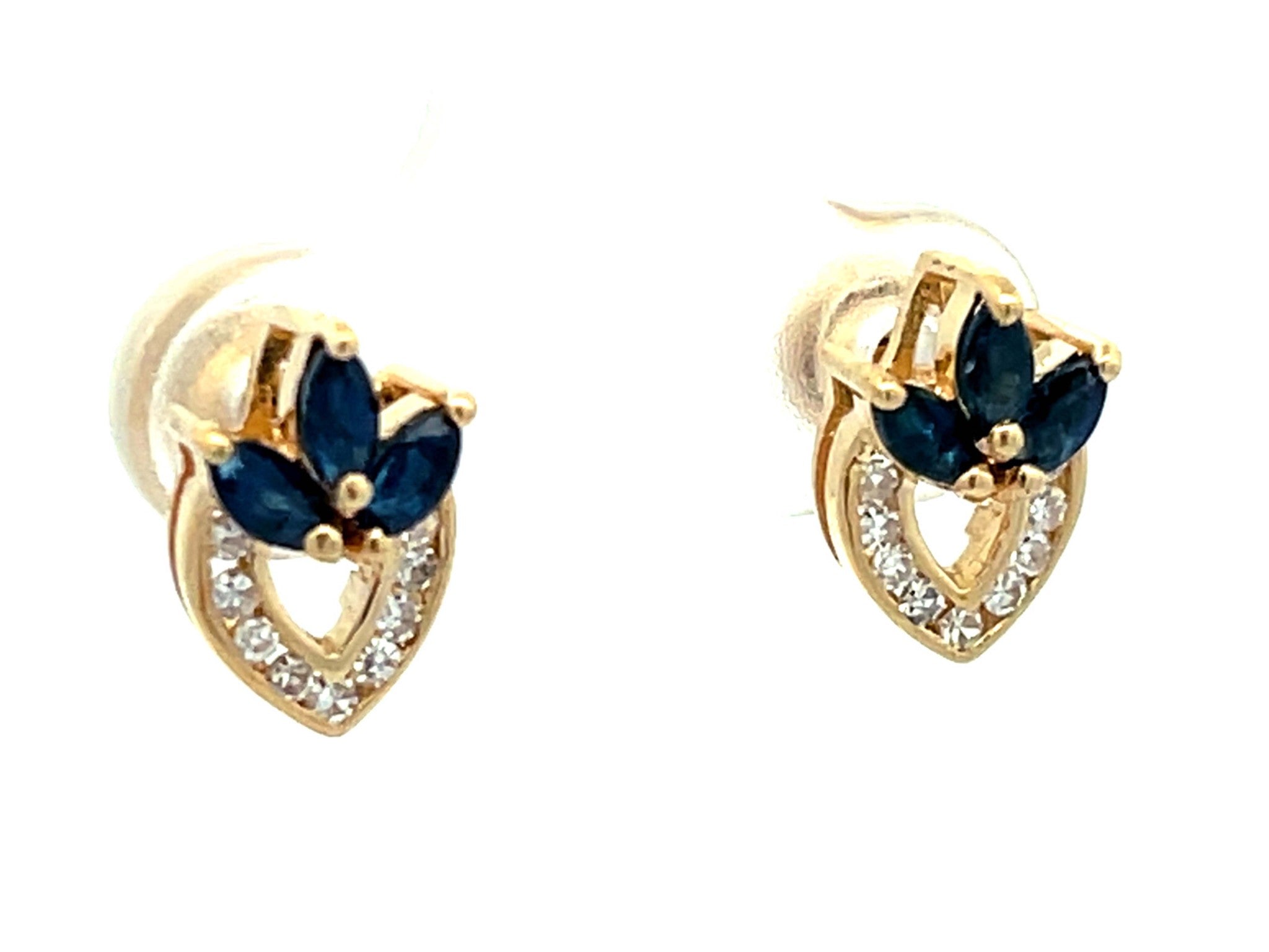 Marquise Sapphire and Diamond Earrings in 14K Yellow Gold