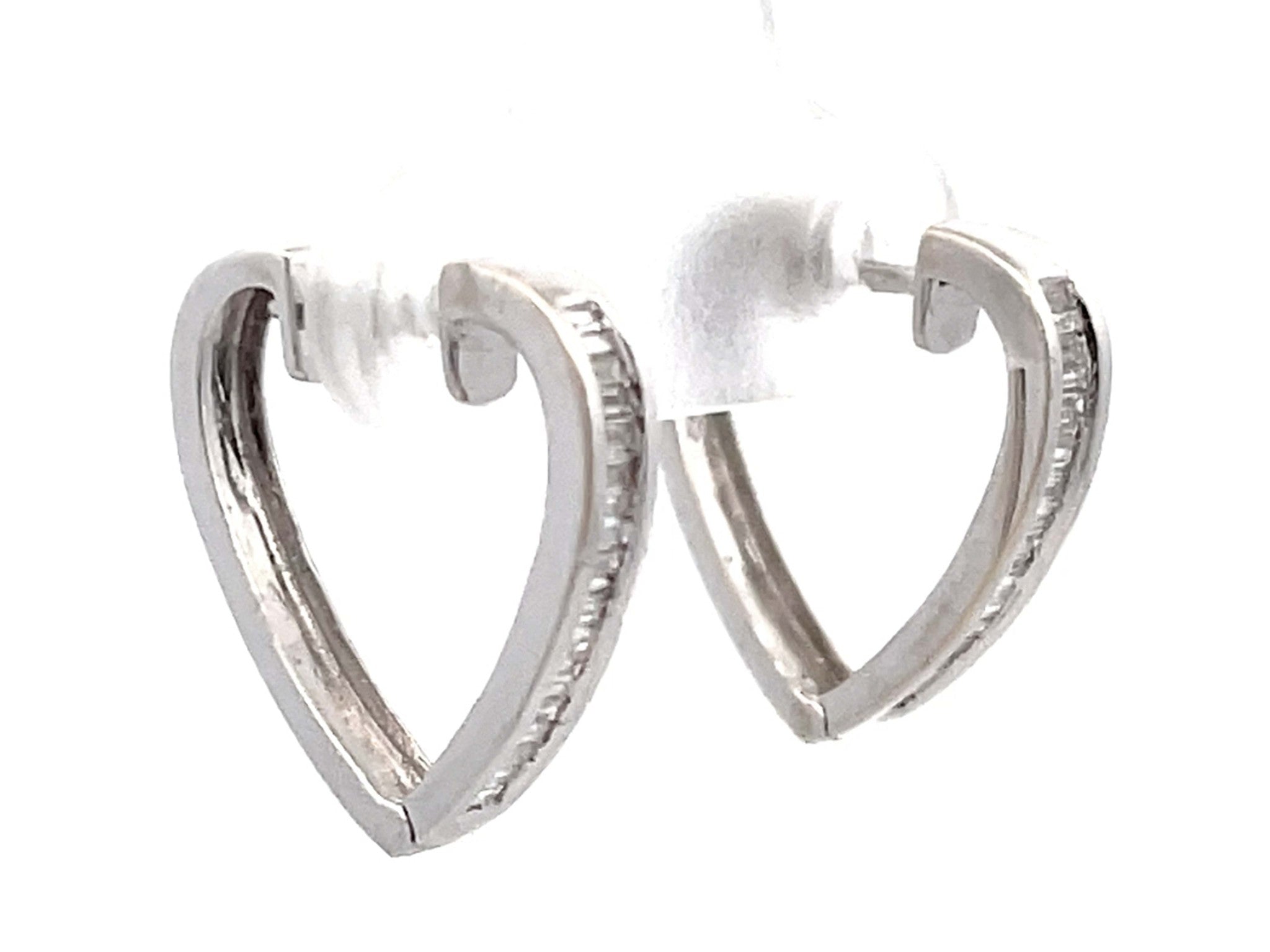 Baguette Diamond Heart Earrings 18K Solid White Gold