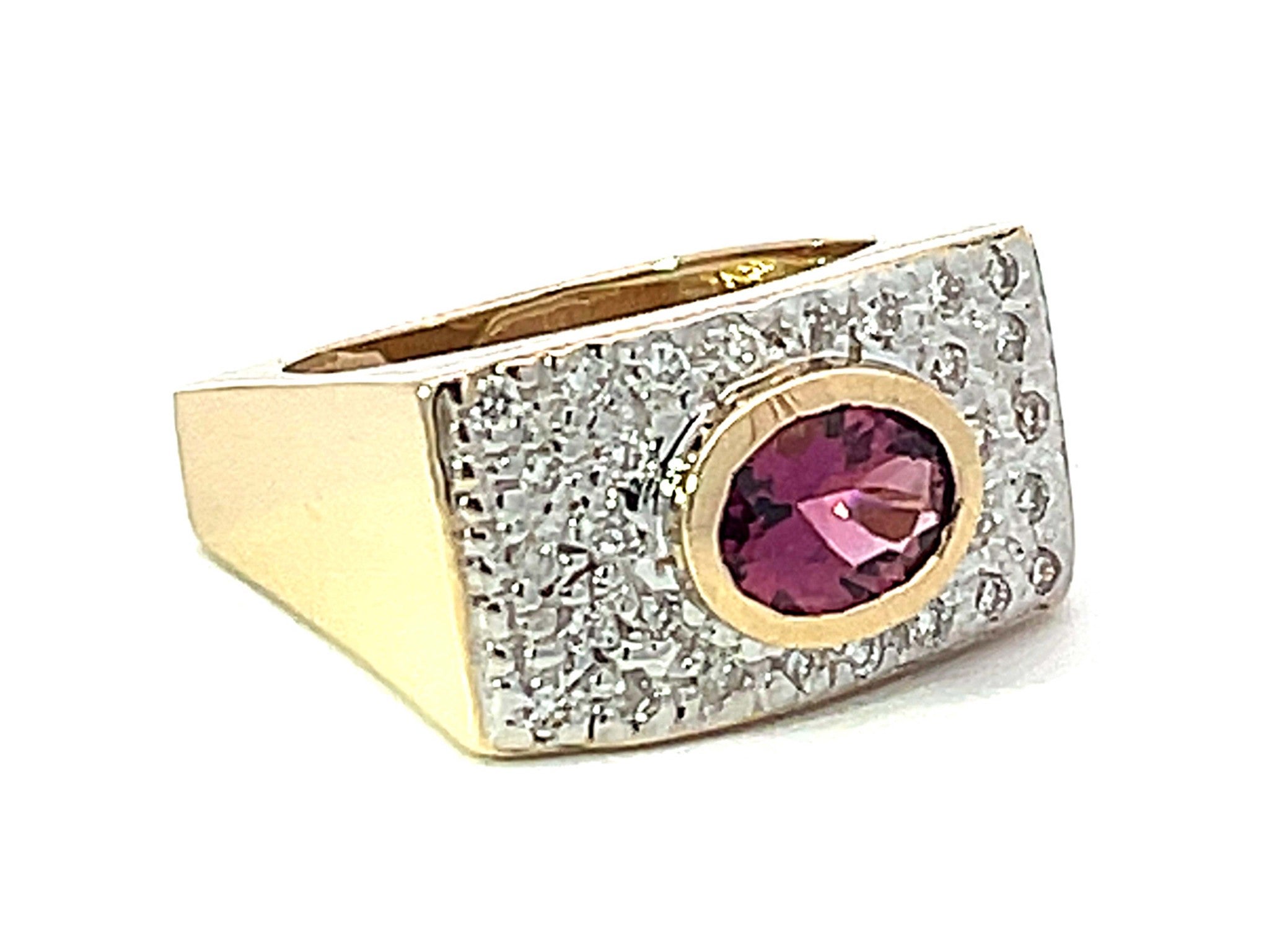 Pink Tourmaline and Diamond Wide Ring in 14k Yellow Gold