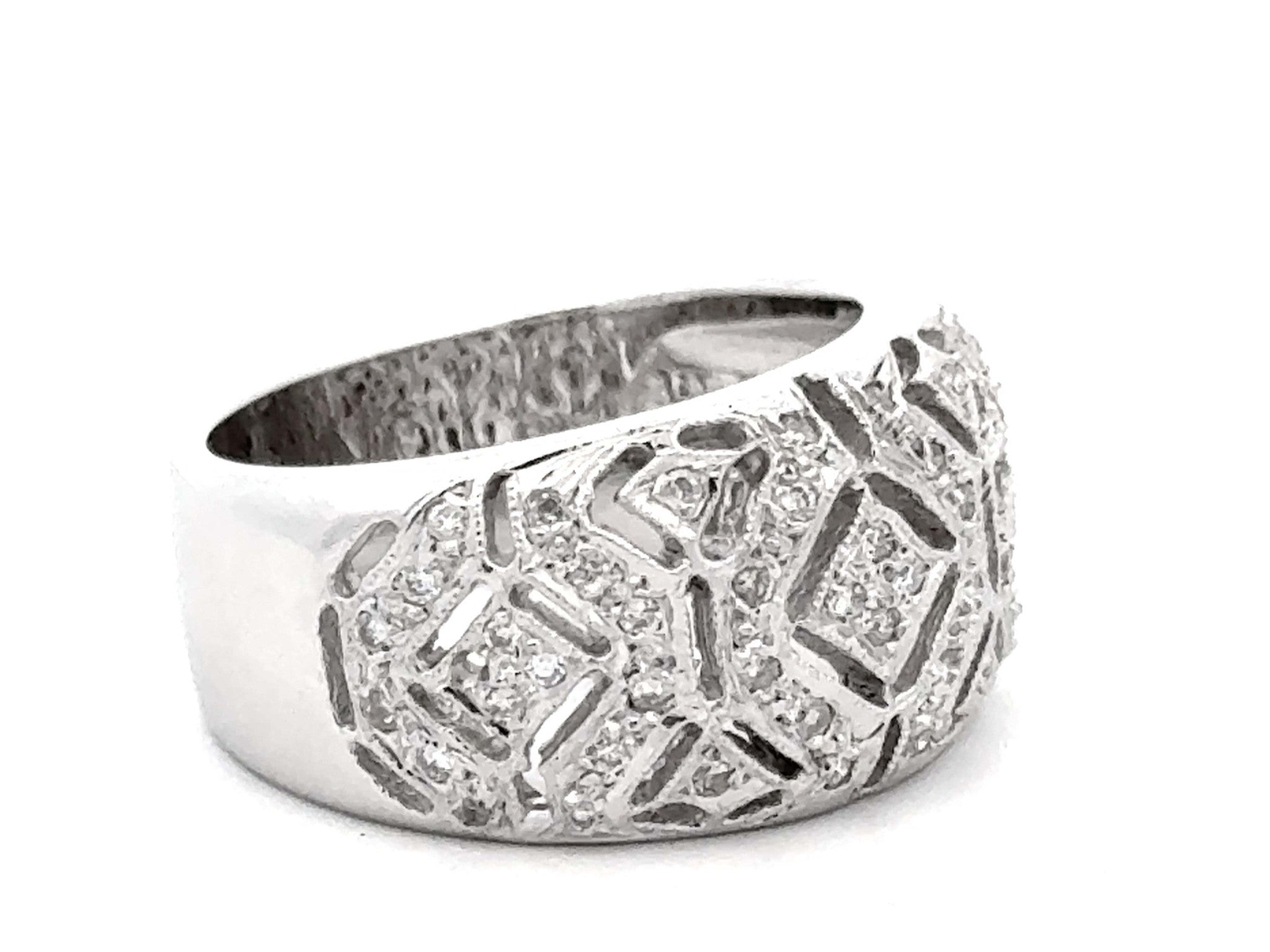 Diamond Wide Band Ring 14k White Gold