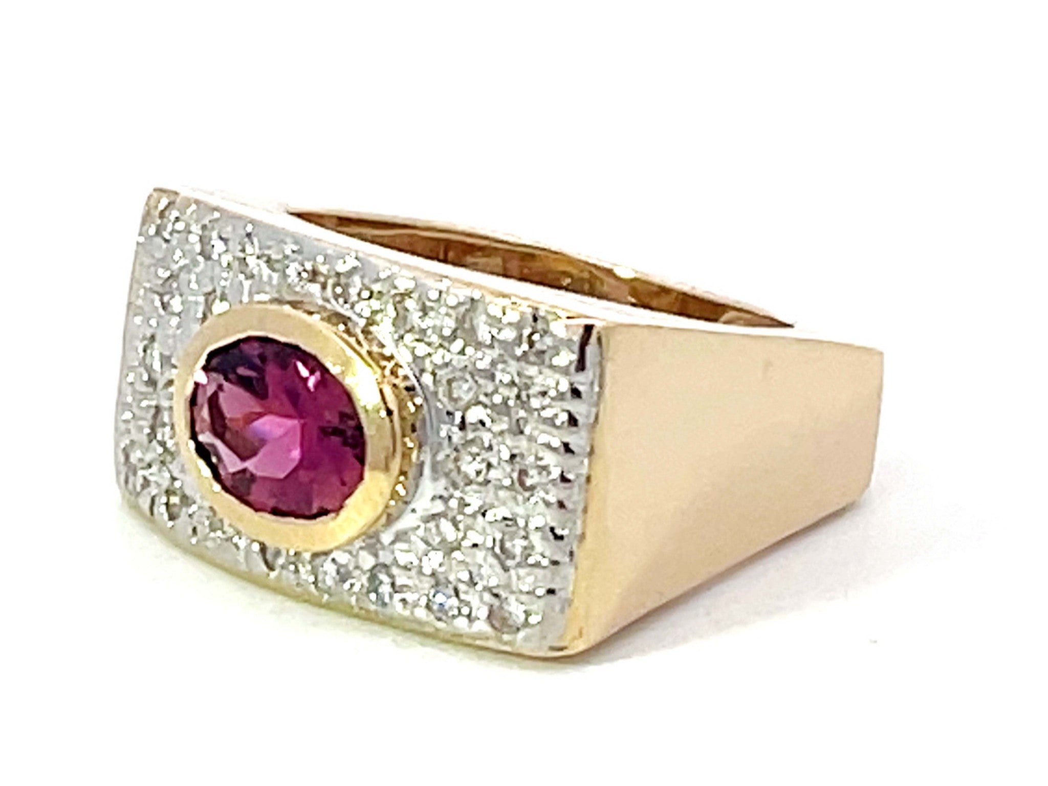 Pink Tourmaline and Diamond Wide Ring in 14k Yellow Gold
