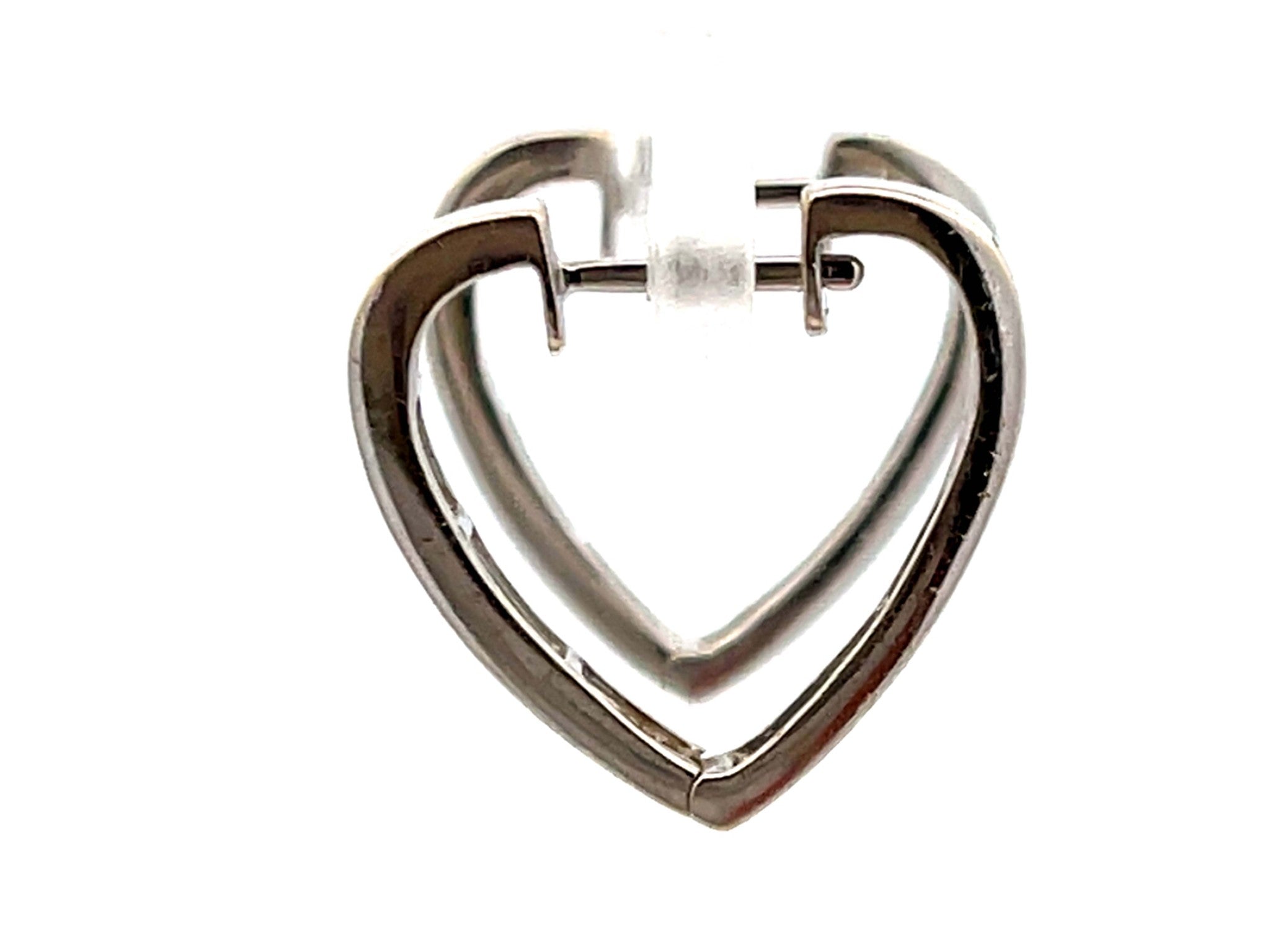 Baguette Diamond Heart Earrings 18K Solid White Gold