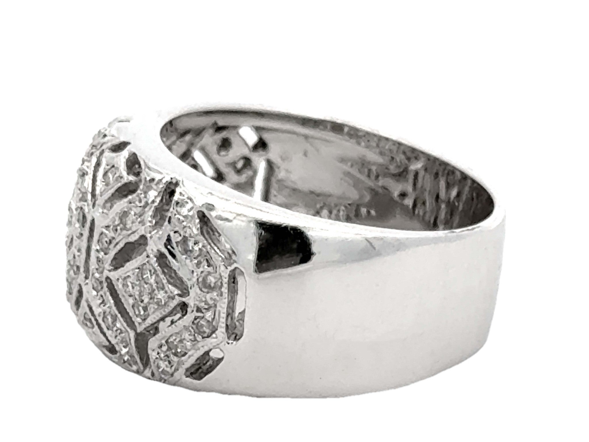 Diamond Wide Band Ring 14k White Gold