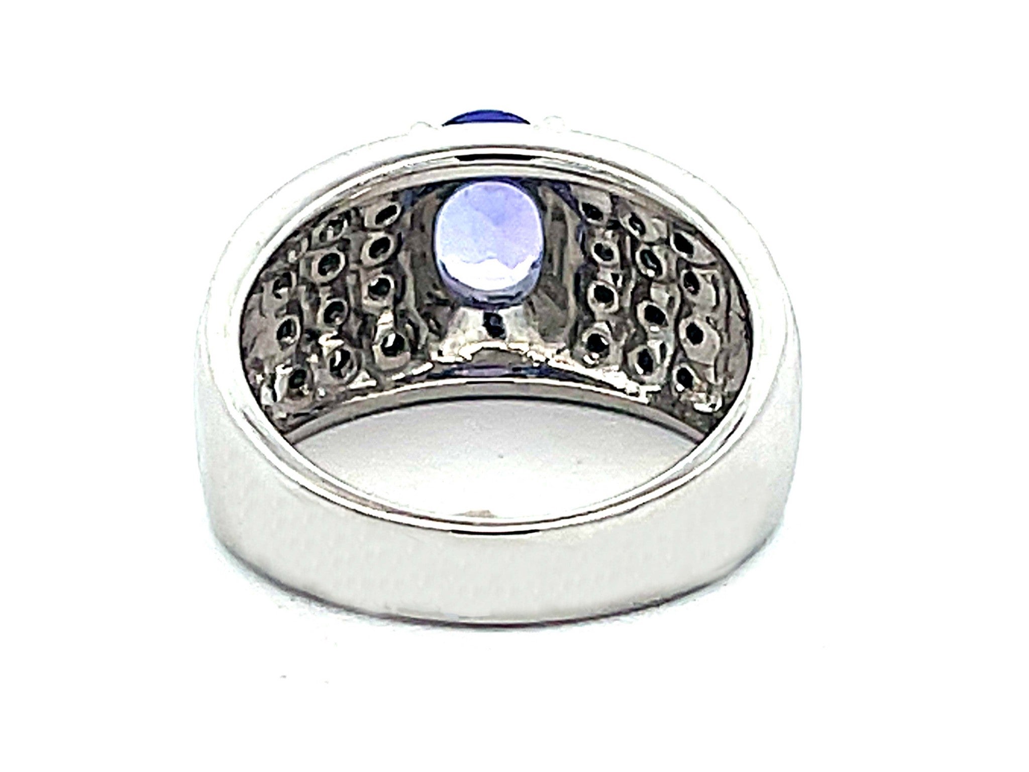Oval Tanzanite and Diamond Studded Wide Dome Ring in Platinum