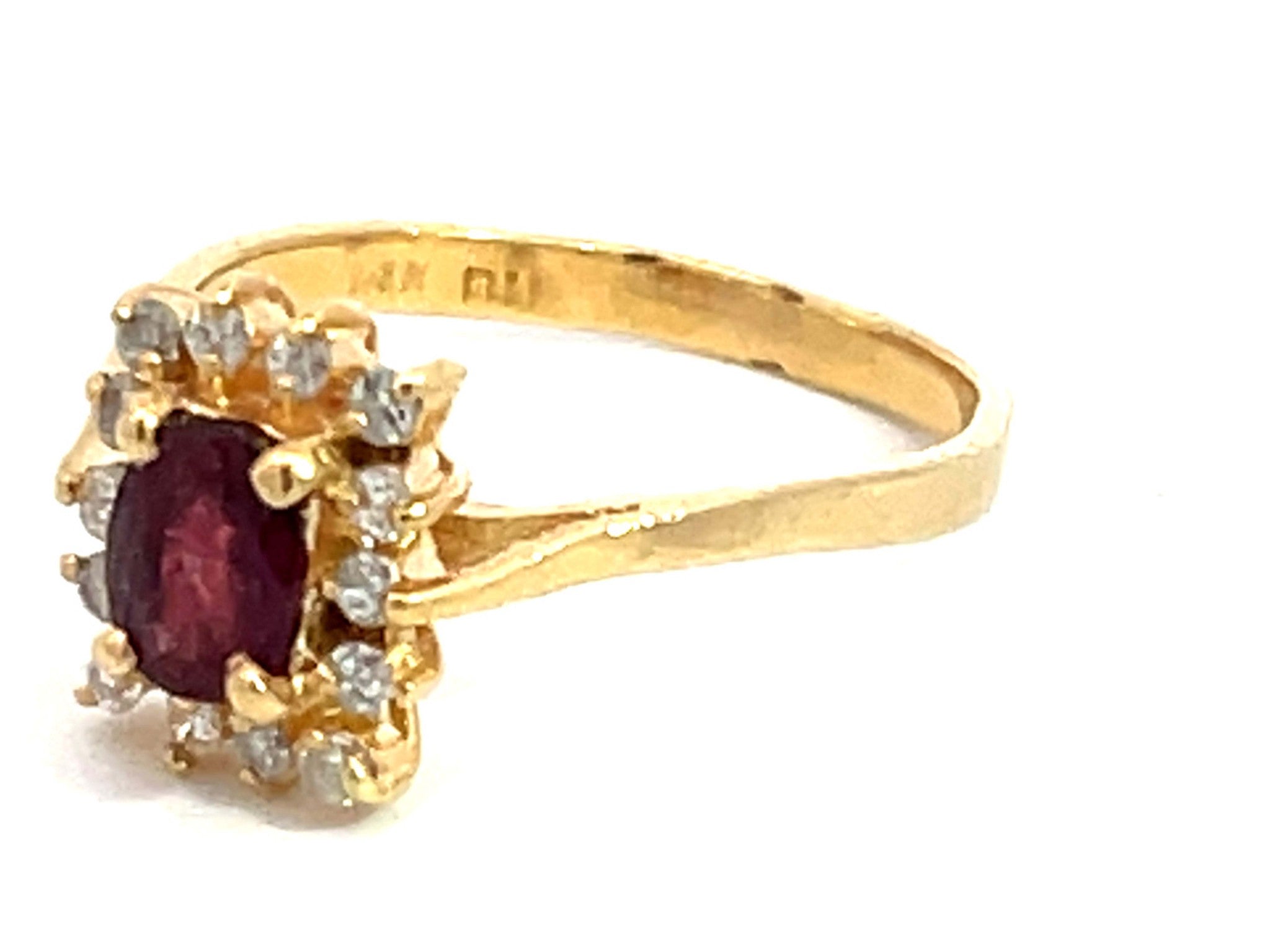 Ruby and Square Diamond Halo Ring in 14k Yellow Gold