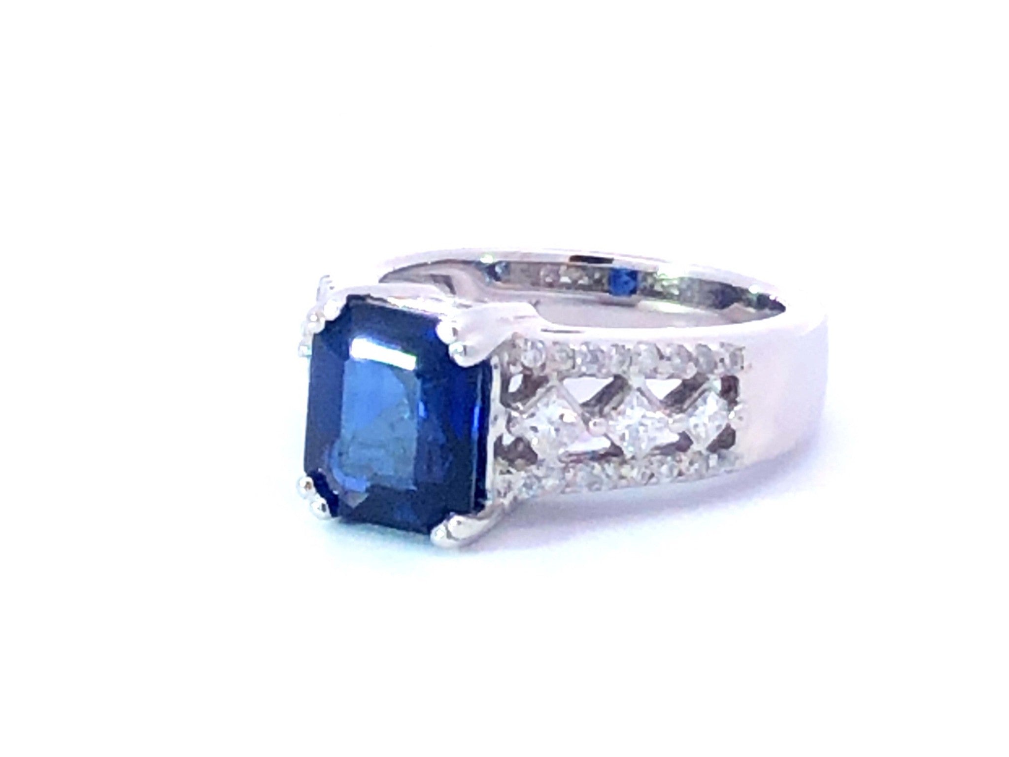 GIA Blue Sapphire Diamond Ring in 14k White Gold
