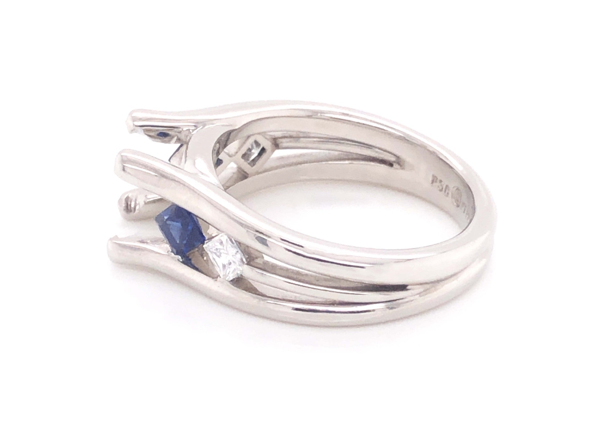 Diamond and Sapphire Platinum Engagement Ring, Semi-mount