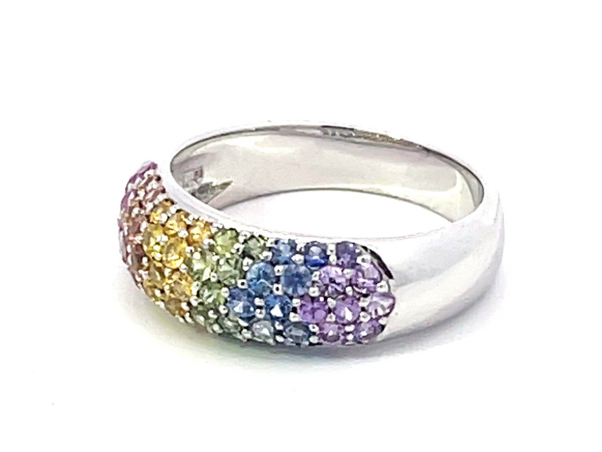 Multi Colored Sapphire Dome Ring in 18K White Gold
