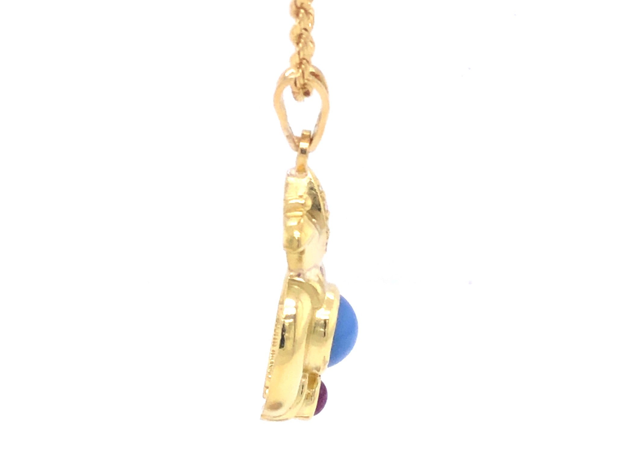 Judith Ripka Gold Pineapple Diamond Star Sapphire Ruby Pendant, 18k Yellow Gold