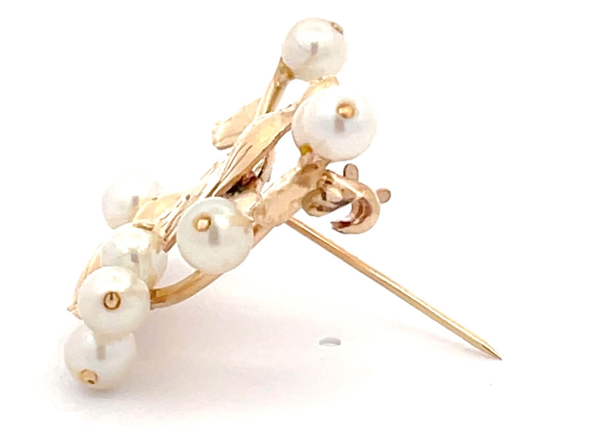 Mings Bird on a Plum Pearl Brooch in 14k Yellow Gold