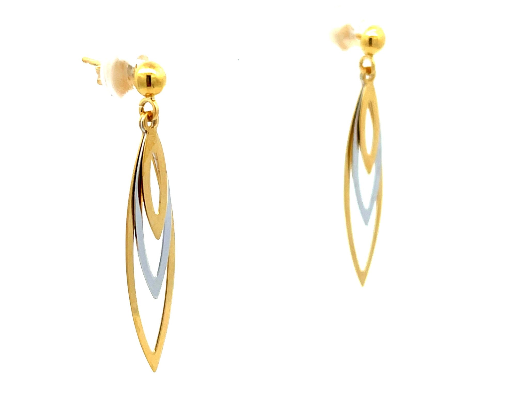 Two Toned Graduated Open Marquise Shape Earrings in 18K Gold
