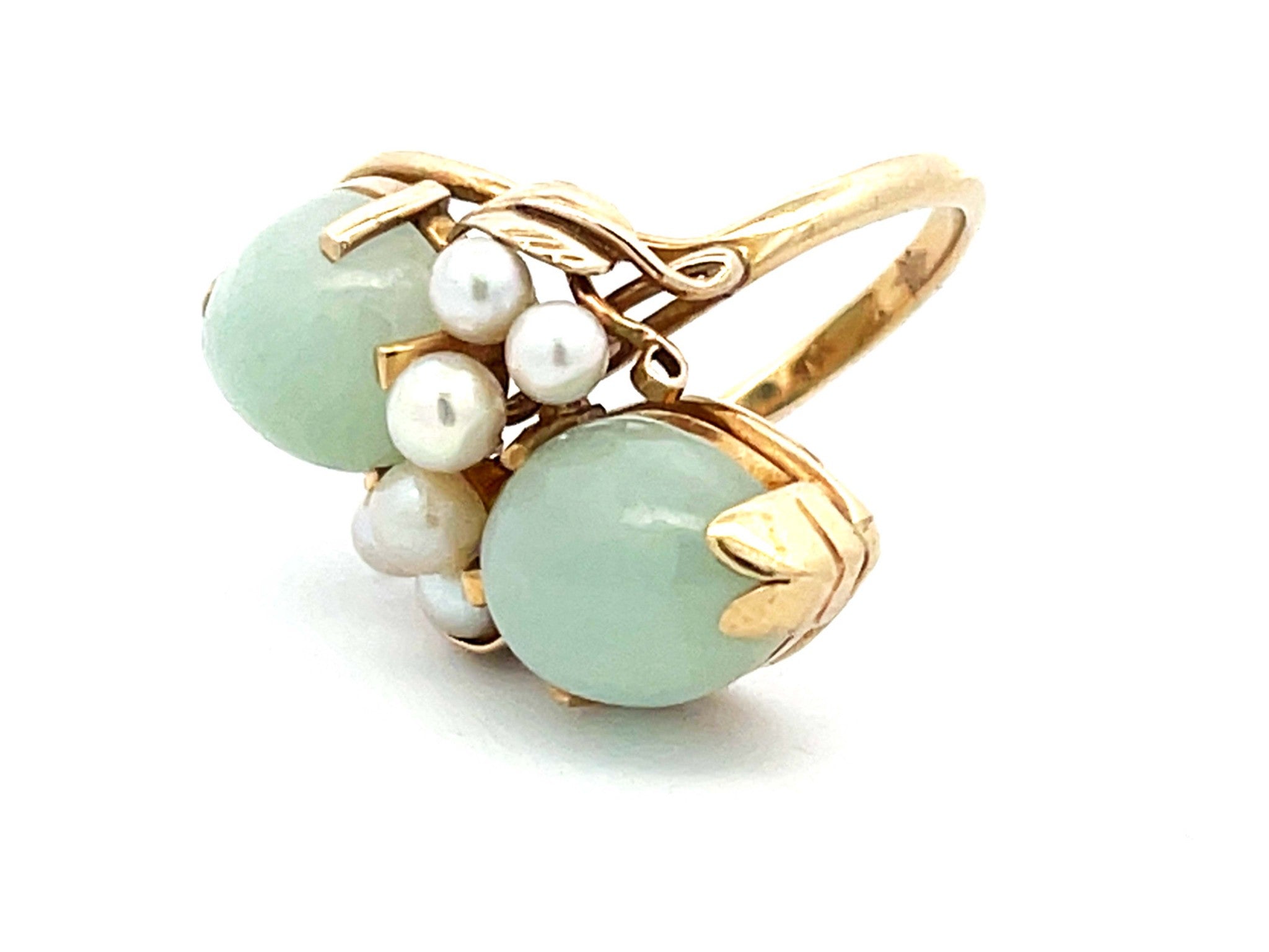 Mings Hawaii Double Jade and Pearl Ring in 14k Yellow Gold