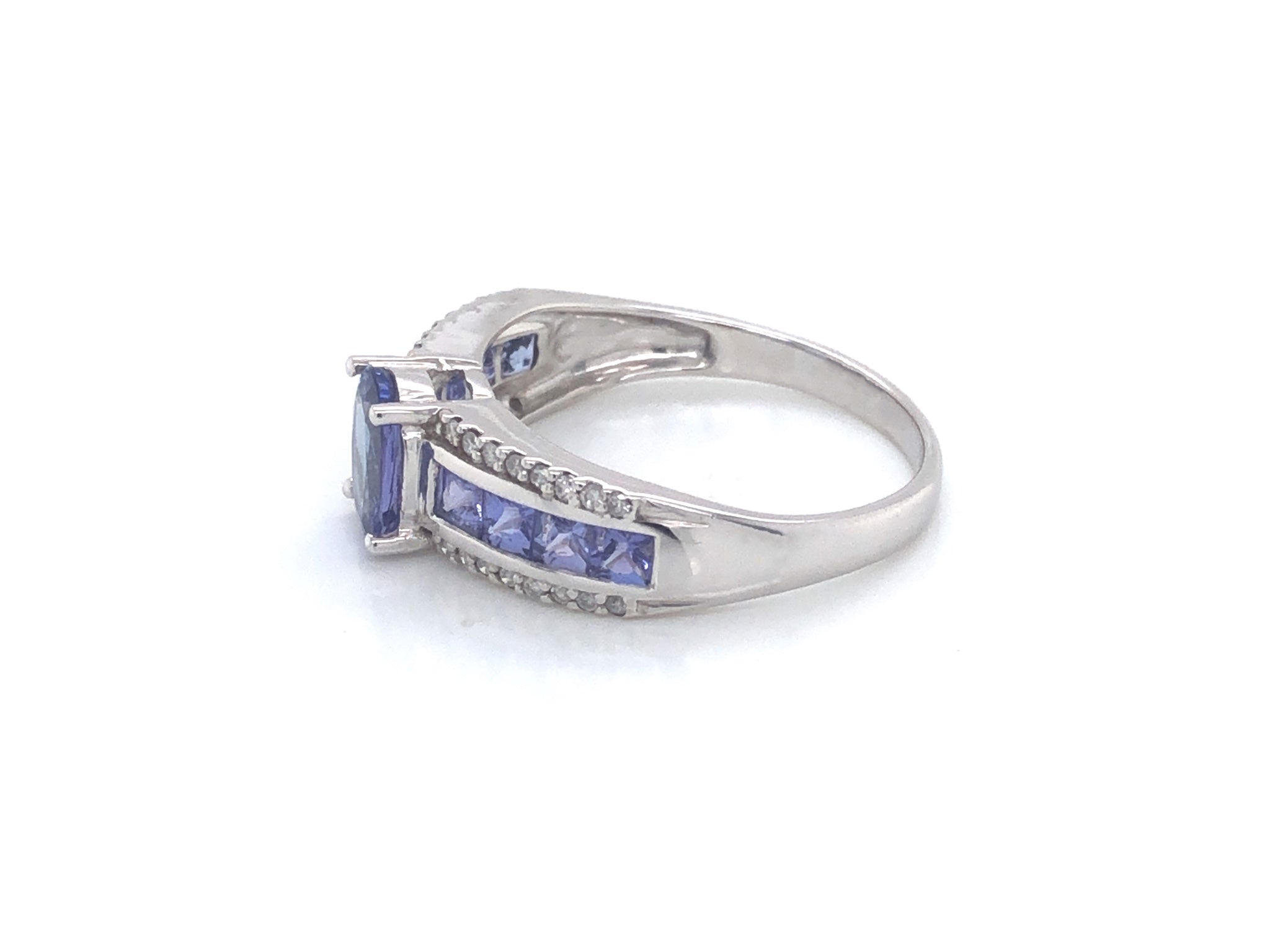 Purple Blue Tanzanite and Diamond Ring-14k White Gold