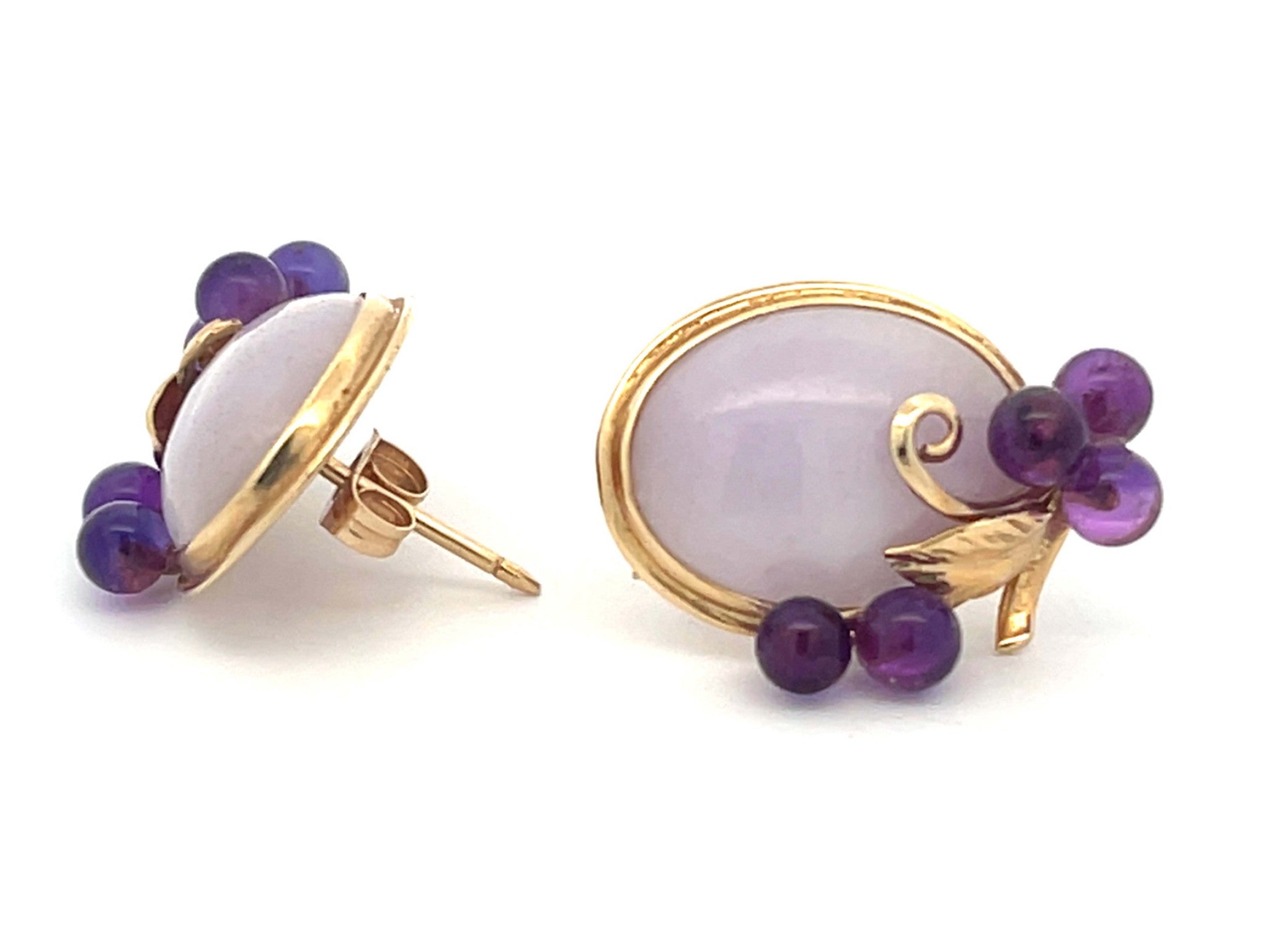 Mings Lavender Jade and Purple Amethyst Earrings in 14k Yellow Gold