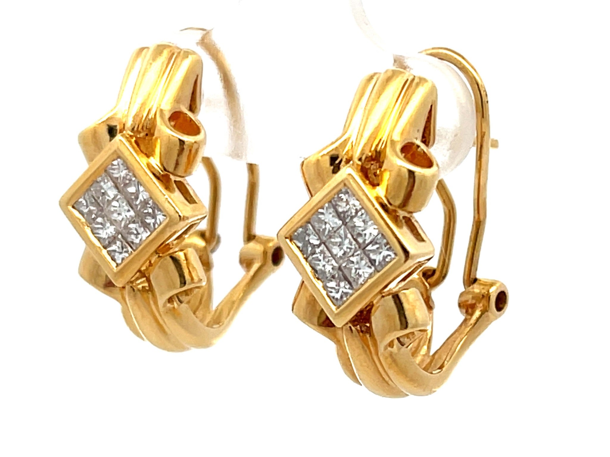 Princess Cut Diamond Huggie Earrings in 18k Yellow Gold