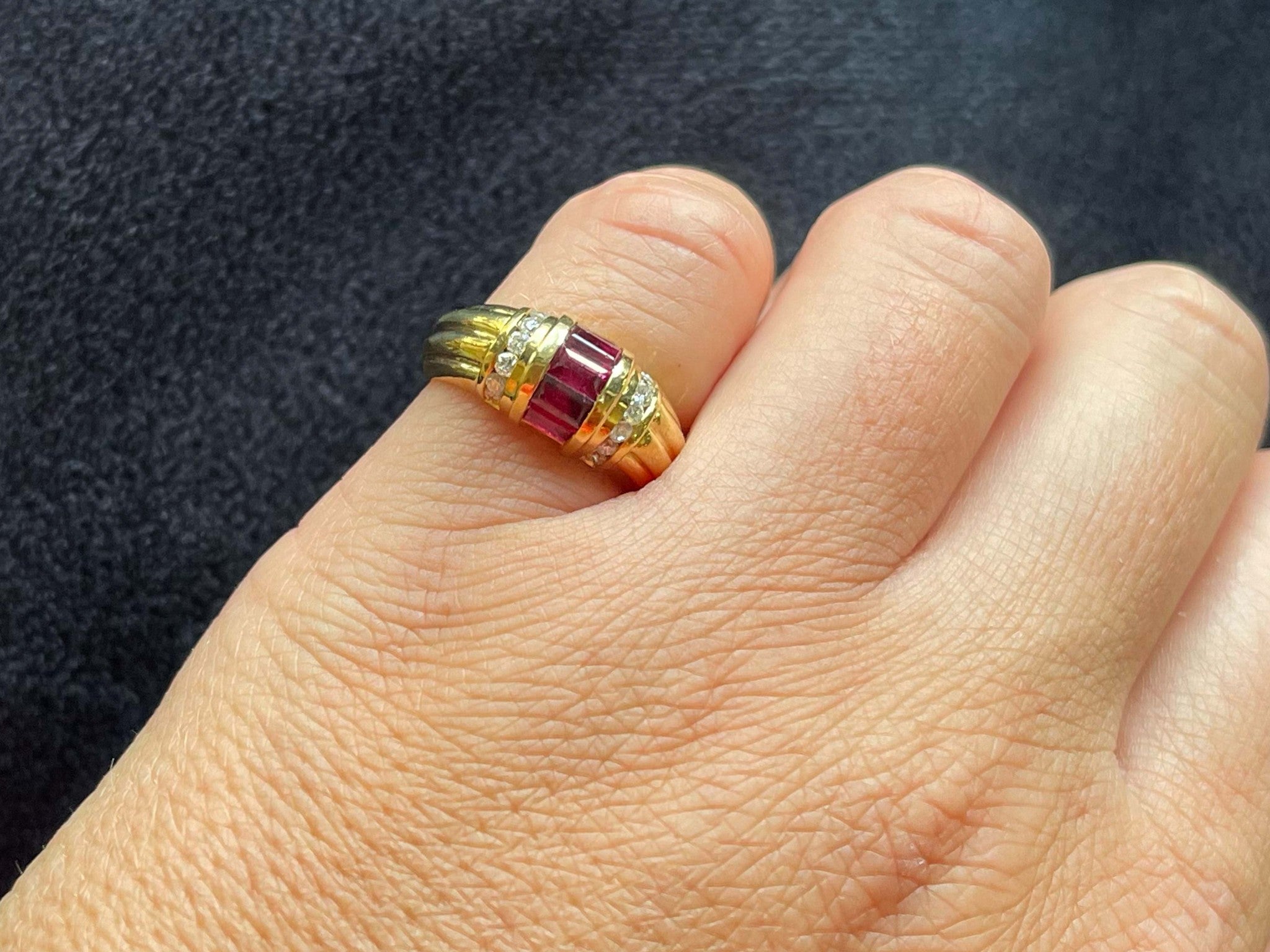 Baguette Ruby and Diamond Dome Band Ring in 18k Yellow Gold