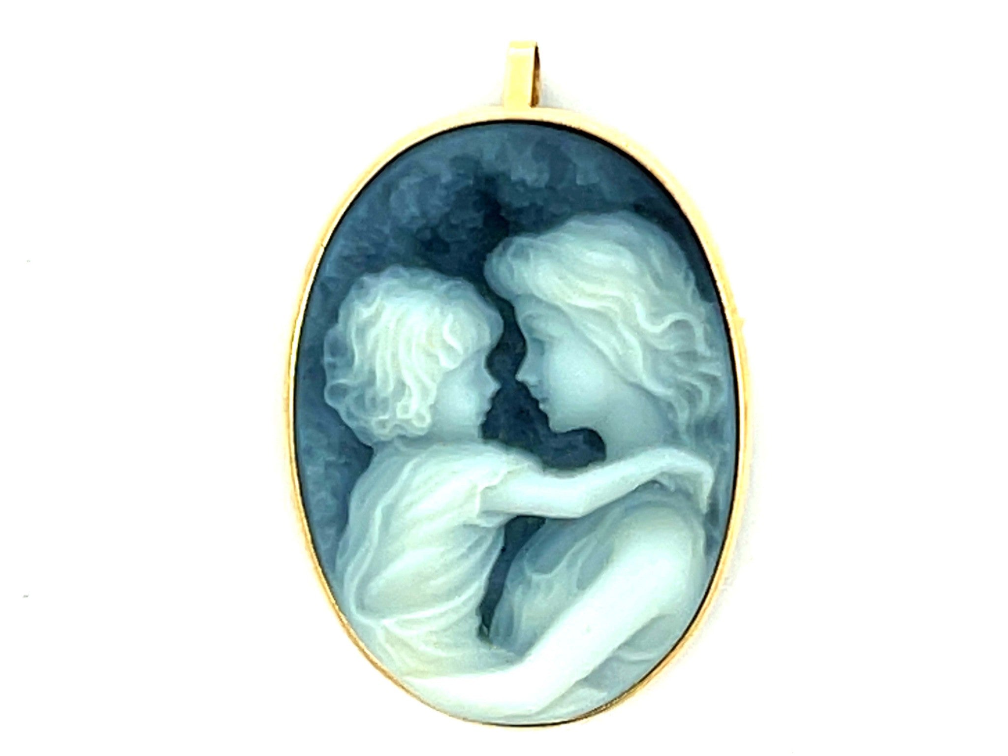 Oval Mother and Child Cameo Pendant/Brooch 14k Yellow Gold