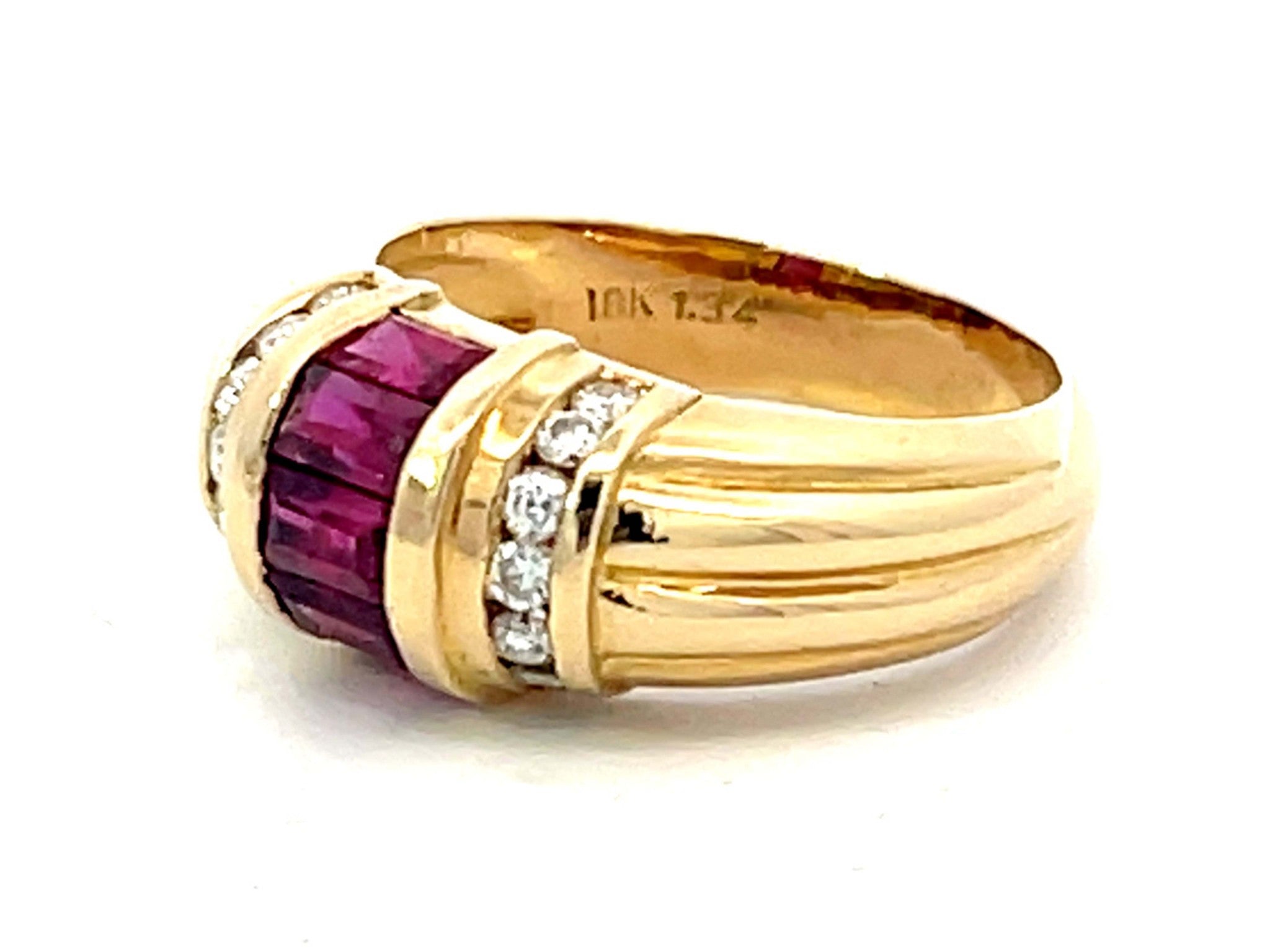 Baguette Ruby and Diamond Dome Band Ring in 18k Yellow Gold