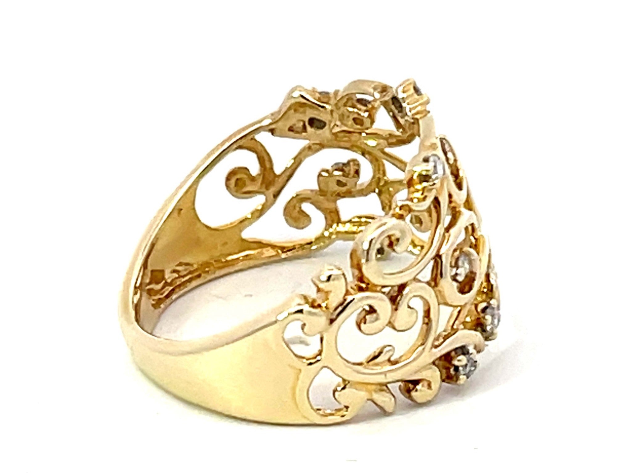 Diamond Open Work Wide Band Ring in 10K Yellow Gold