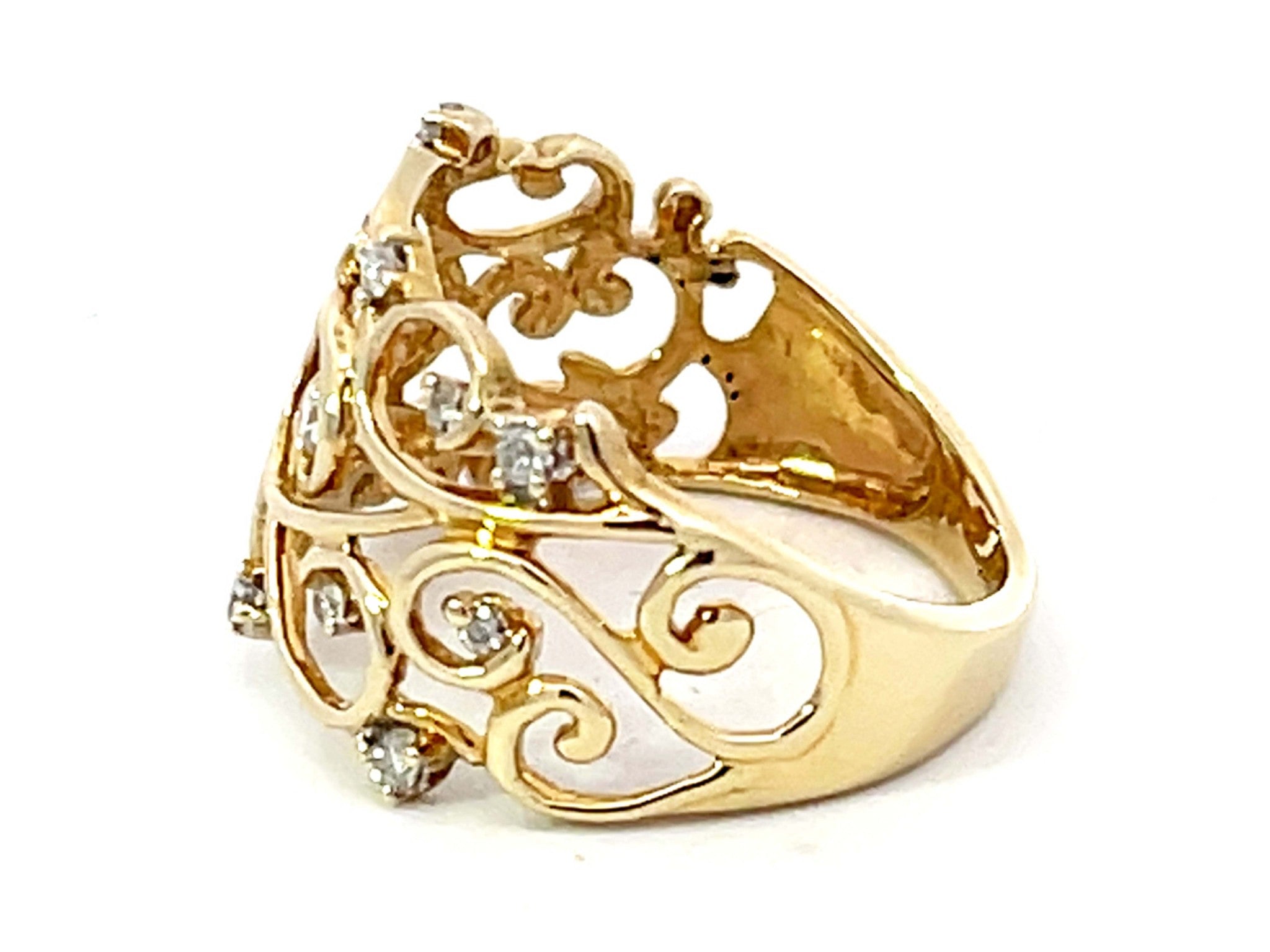 Diamond Open Work Wide Band Ring in 10K Yellow Gold