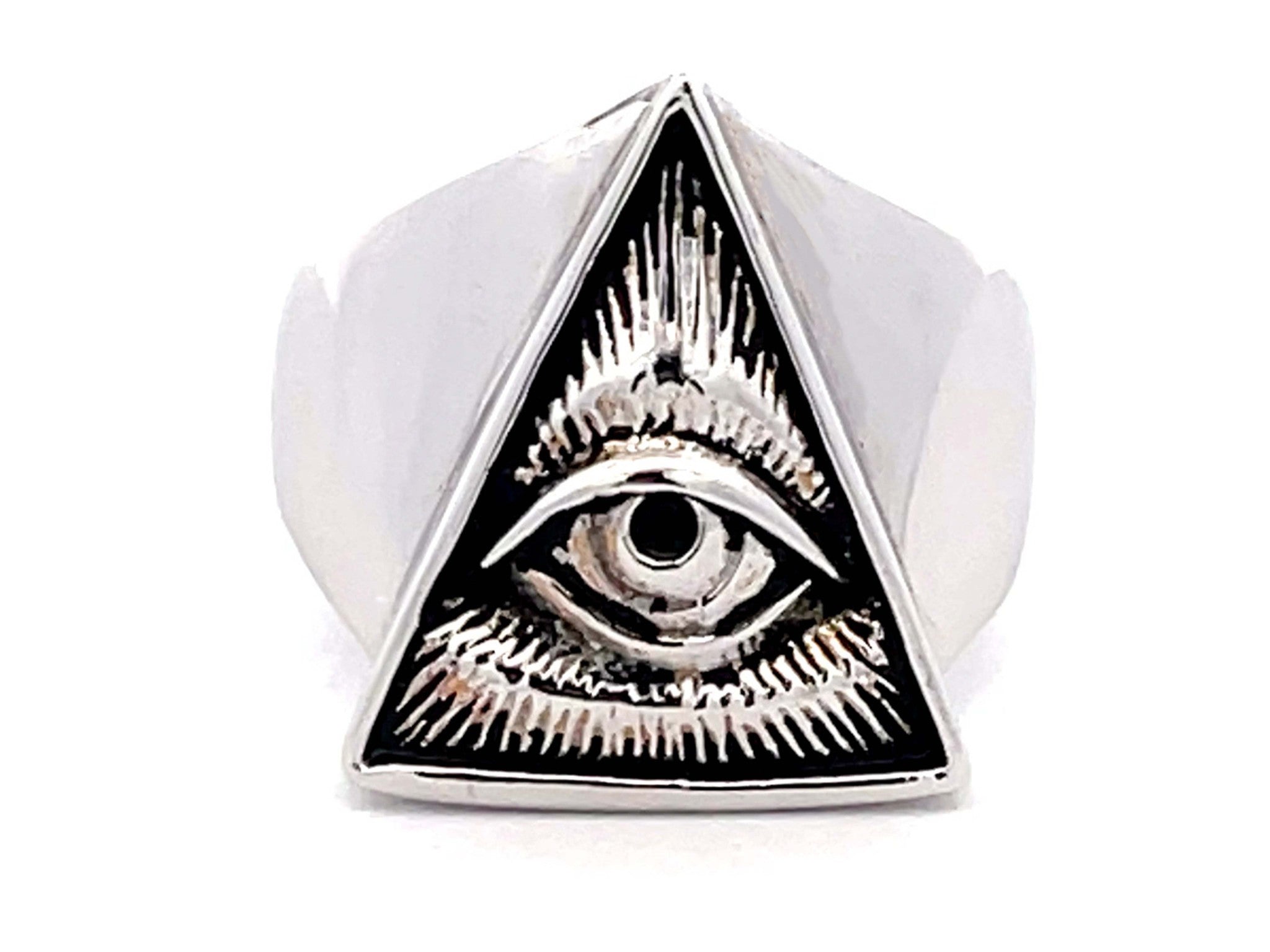All Seeing Eye Triangle Ring in 18k White Gold