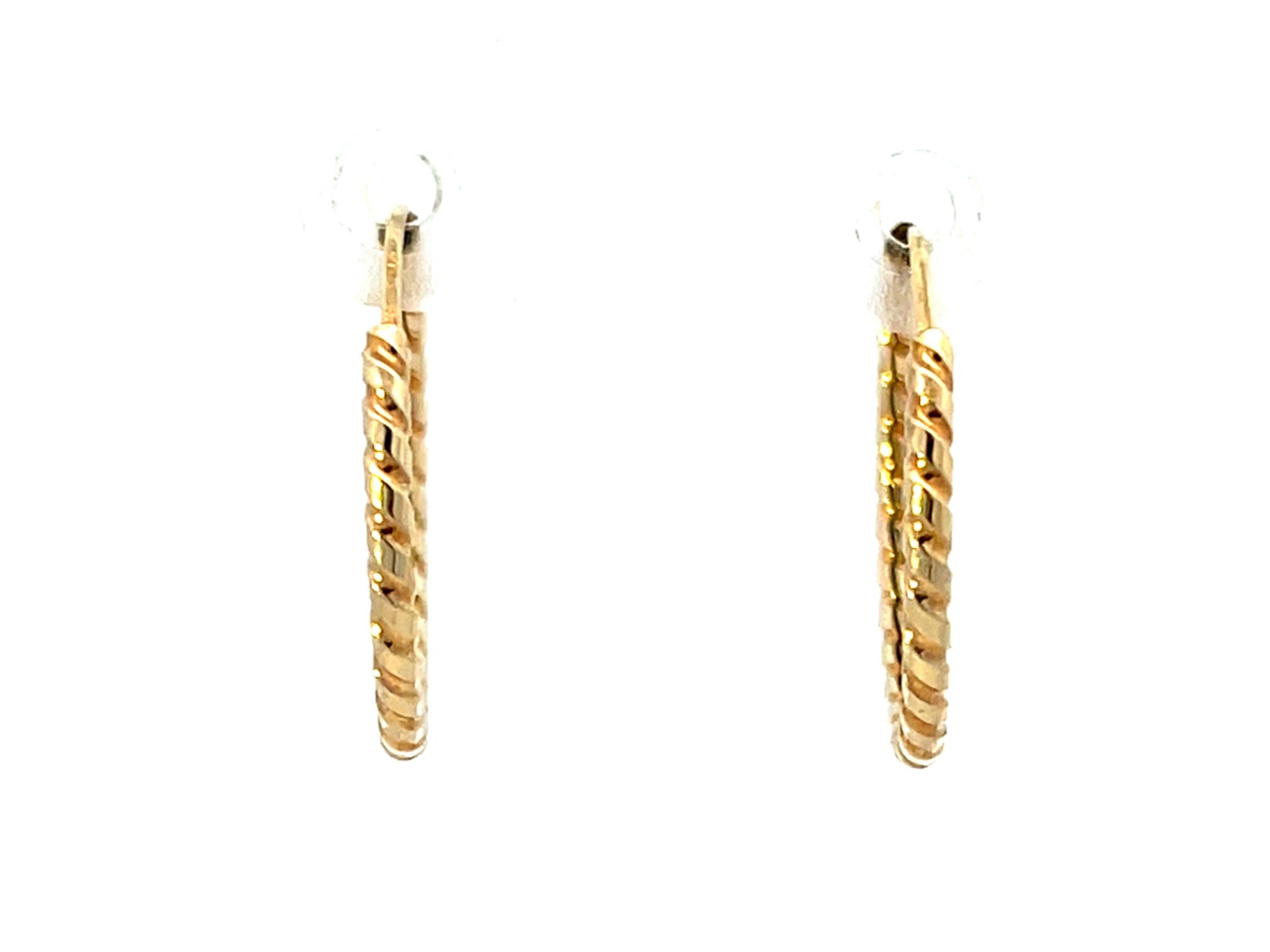 Solid 14K Yellow Gold Swirl Hoop Earrings