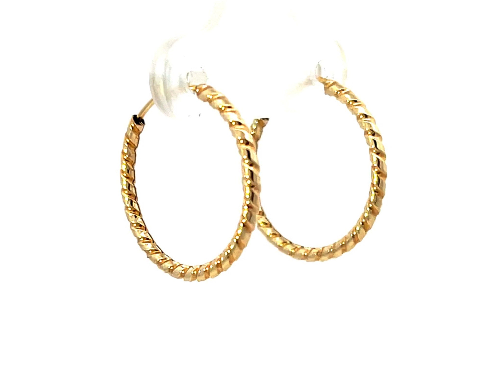 Solid 14K Yellow Gold Swirl Hoop Earrings