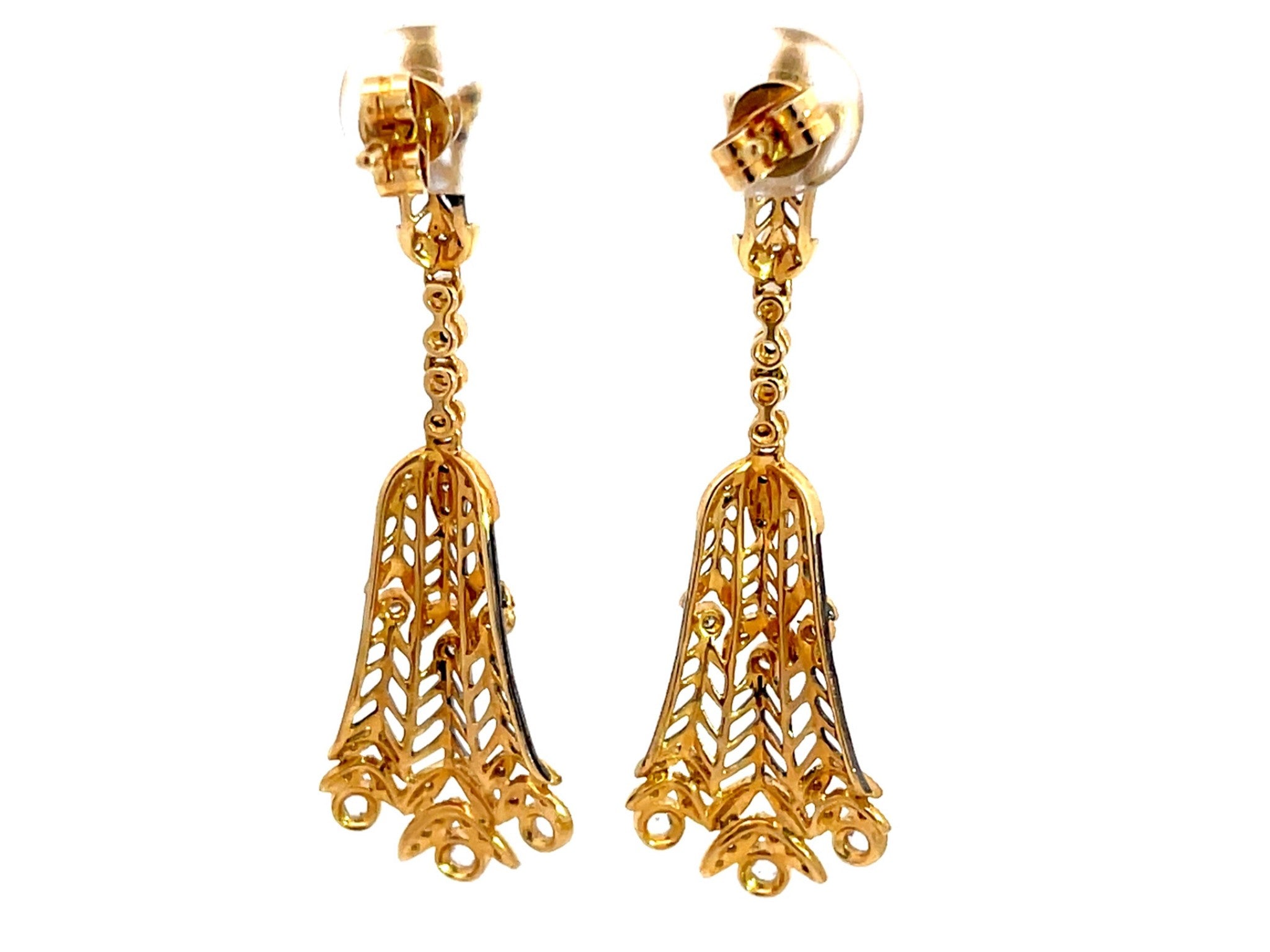 Gold Diamond Lotus Earrings in 14k Yellow Gold