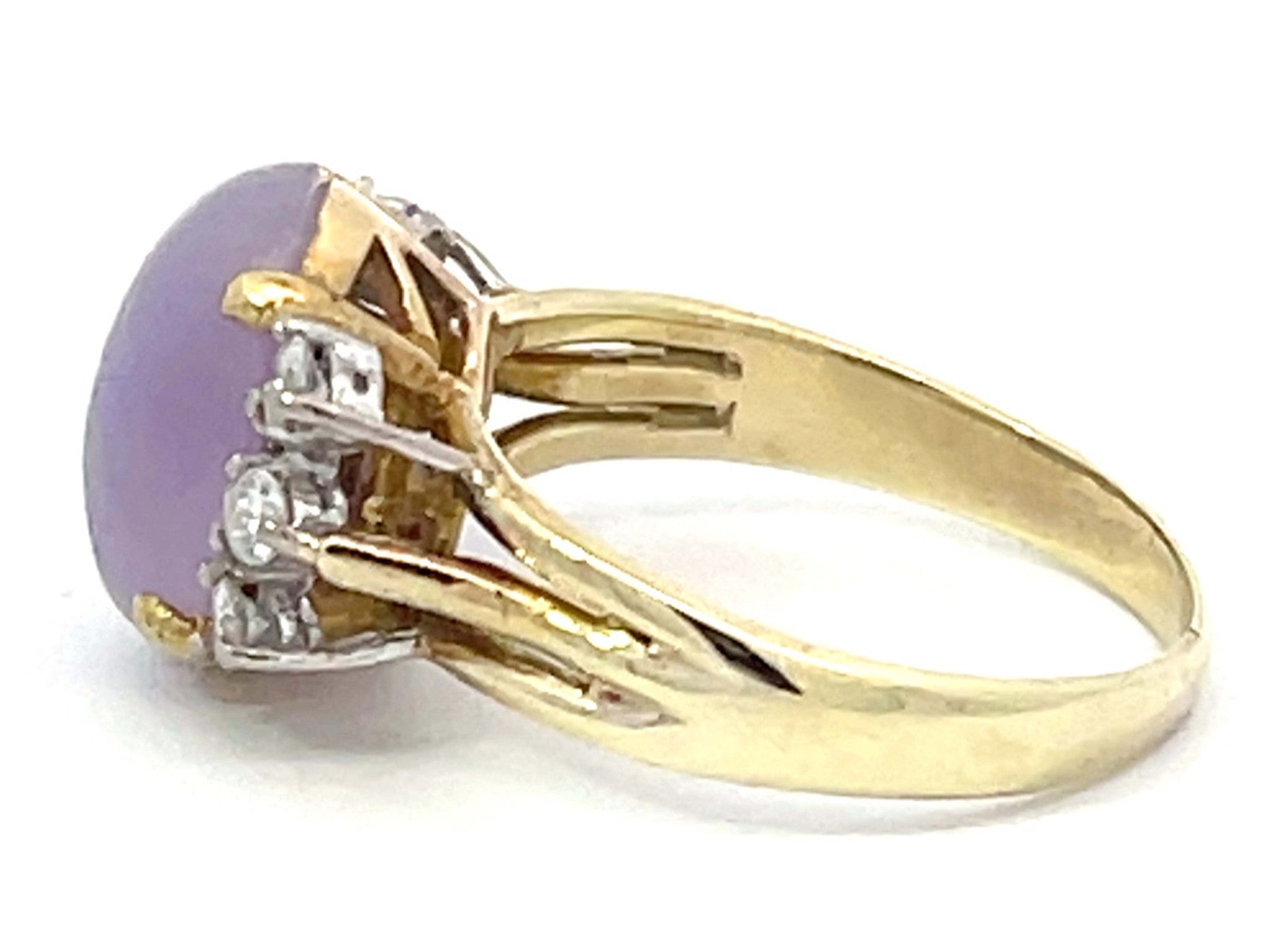 Lavender Jade and Diamond Ring in 14k Yellow Gold