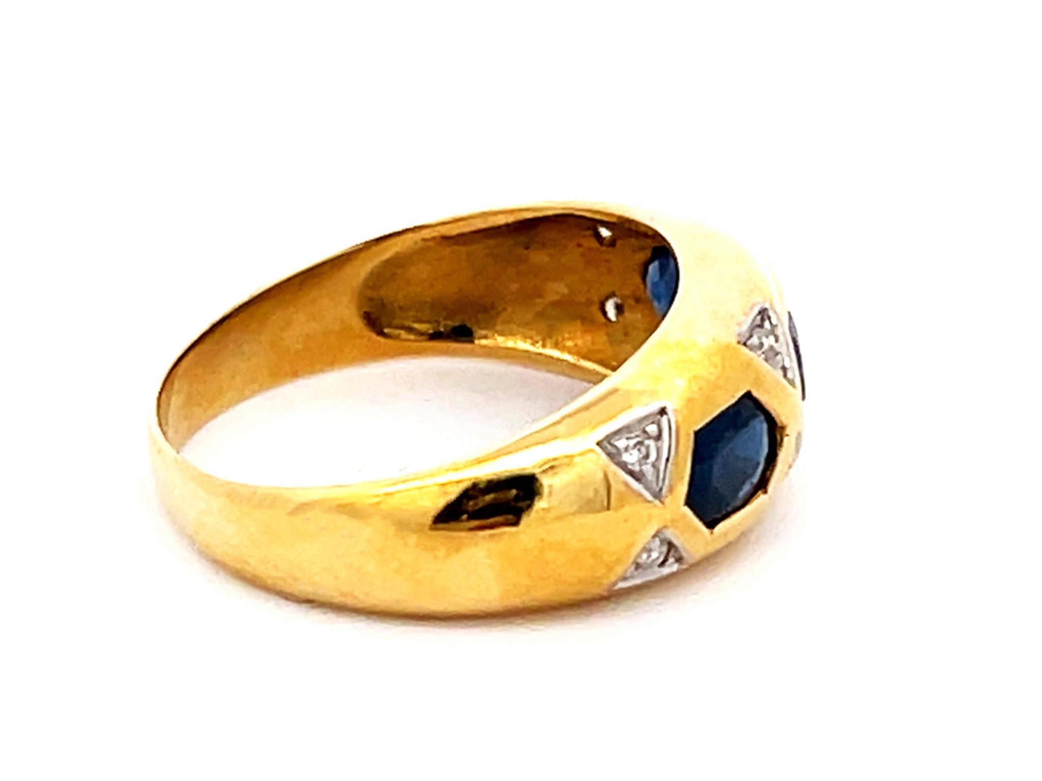 Vintage Blue Sapphire and Diamond Band Ring in 18k Yellow Gold