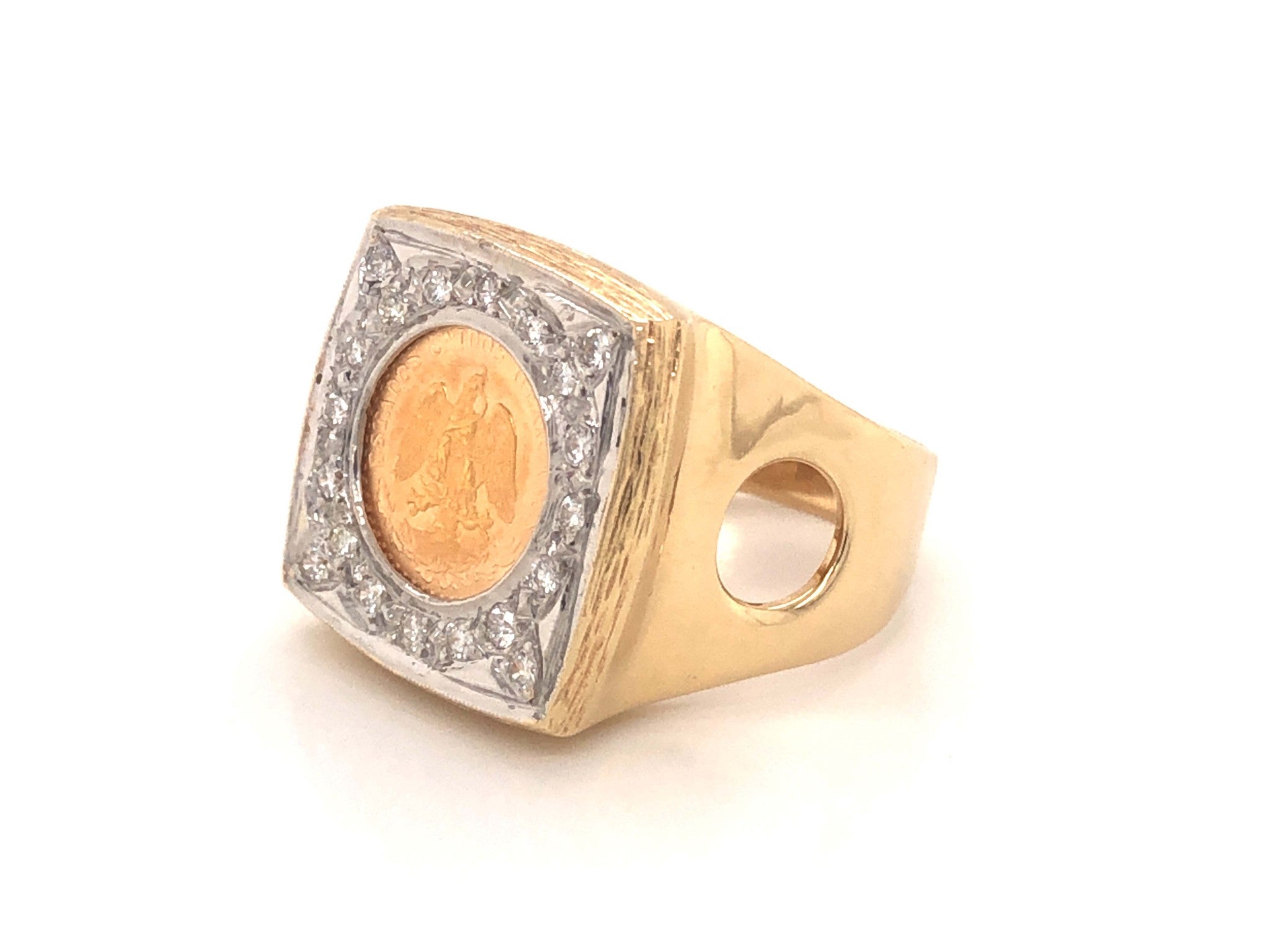 Dos Pesos Gold Coin Diamond Ring in 14k Yellow Gold
