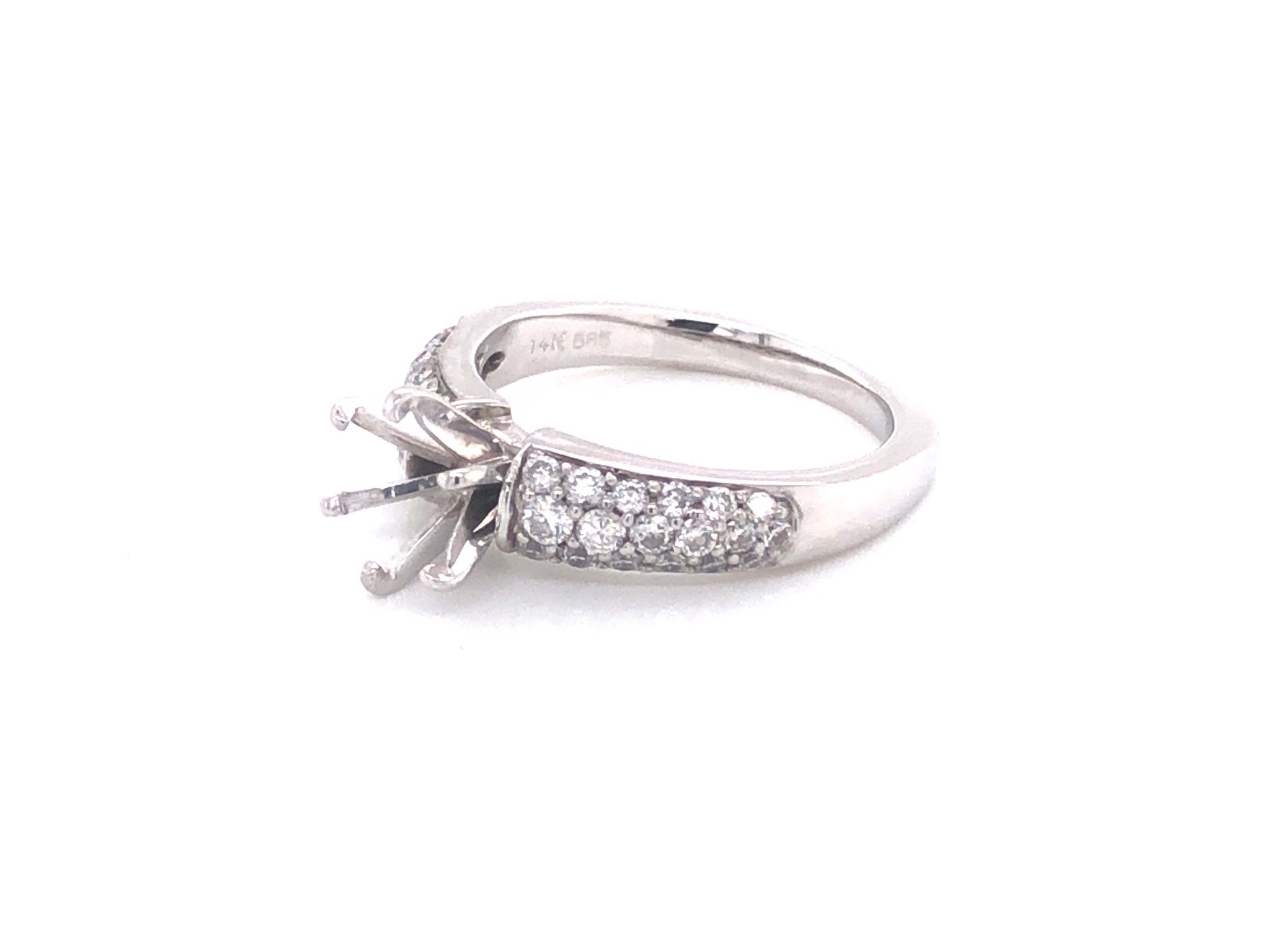 Pave Set Diamond Engagement Ring -14k White Gold, Semi-mount