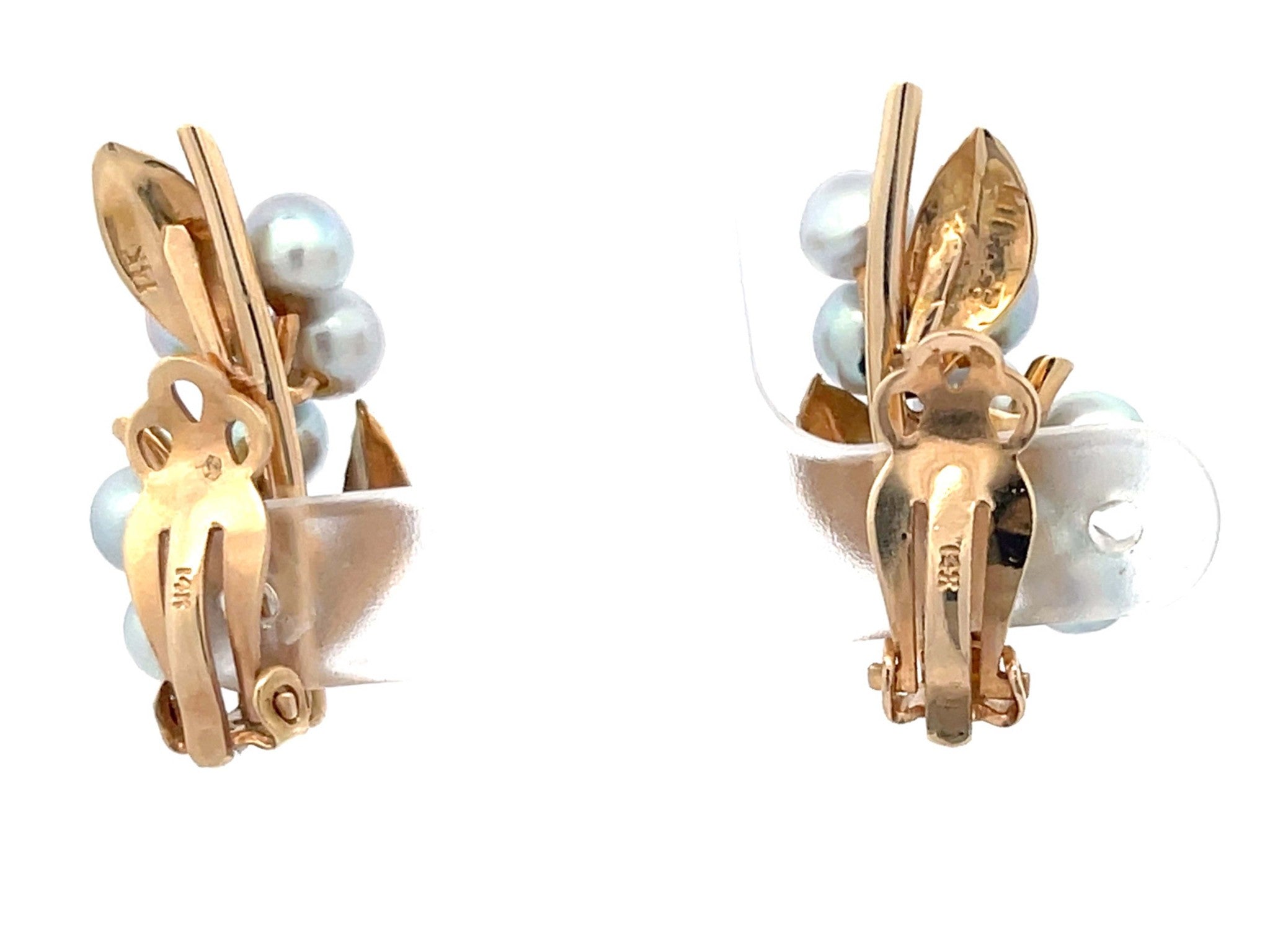 Mings Baroque Pearl and Leaf Clip on Earrings in 14K Yellow Gold