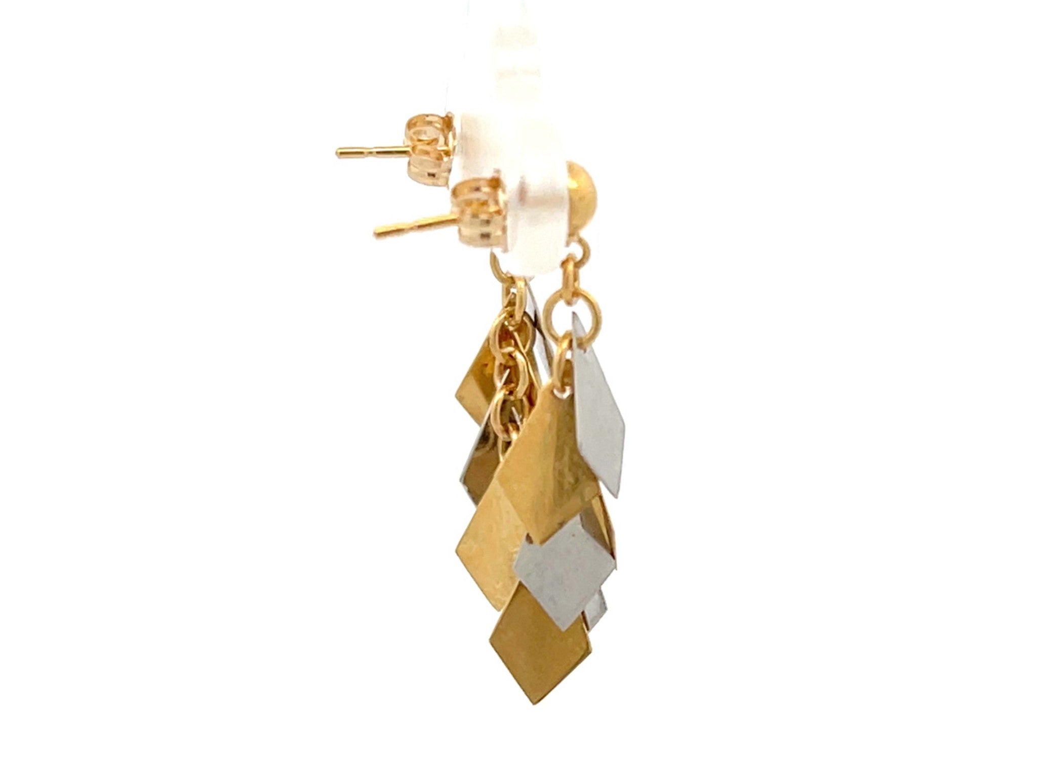 Two Toned Kite Shaped Dangly Earrings in Platinum and 18K Yellow Gold