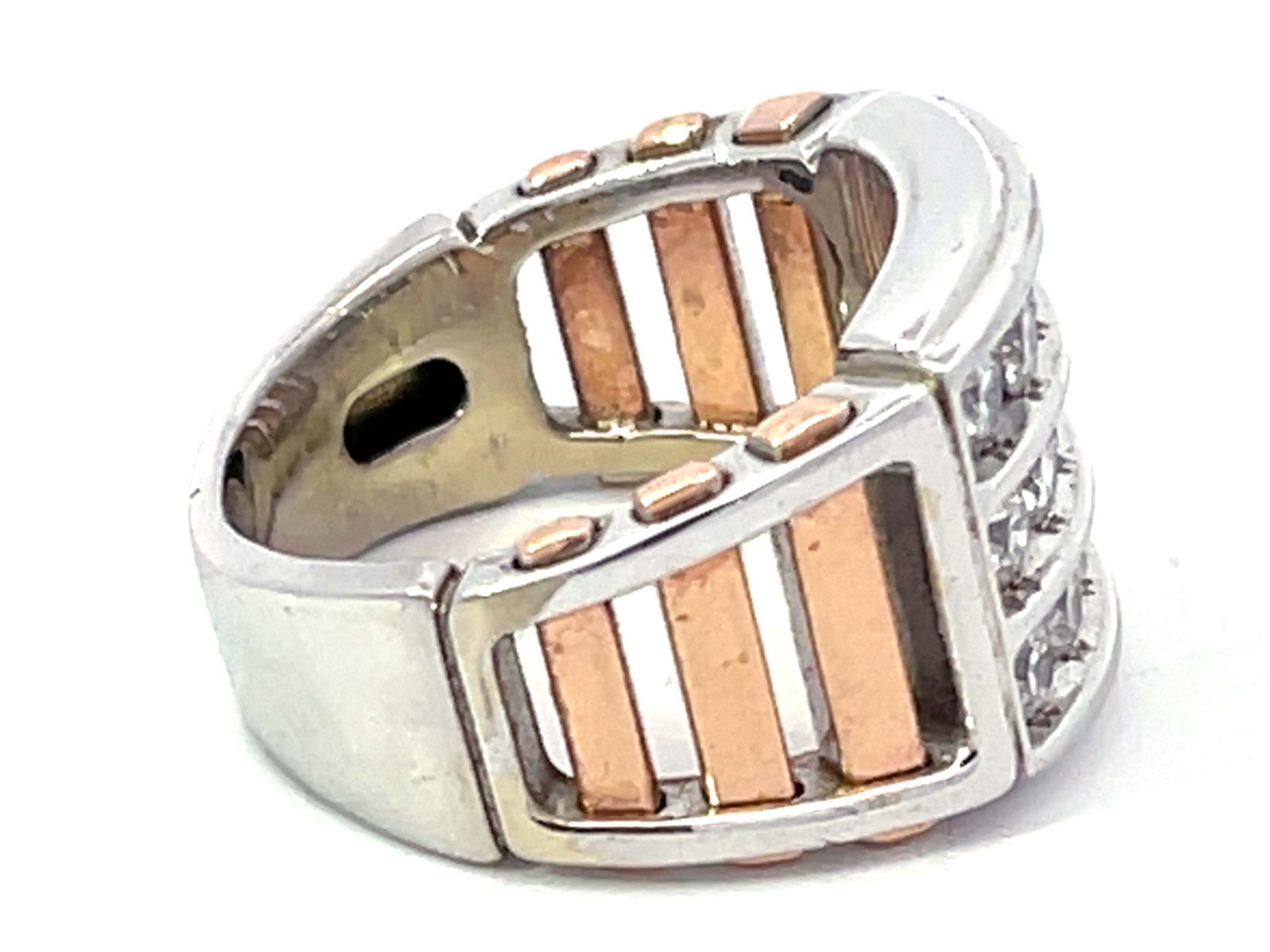 Two Toned 3 Diamond Row Ring in 14k White and Rose Gold