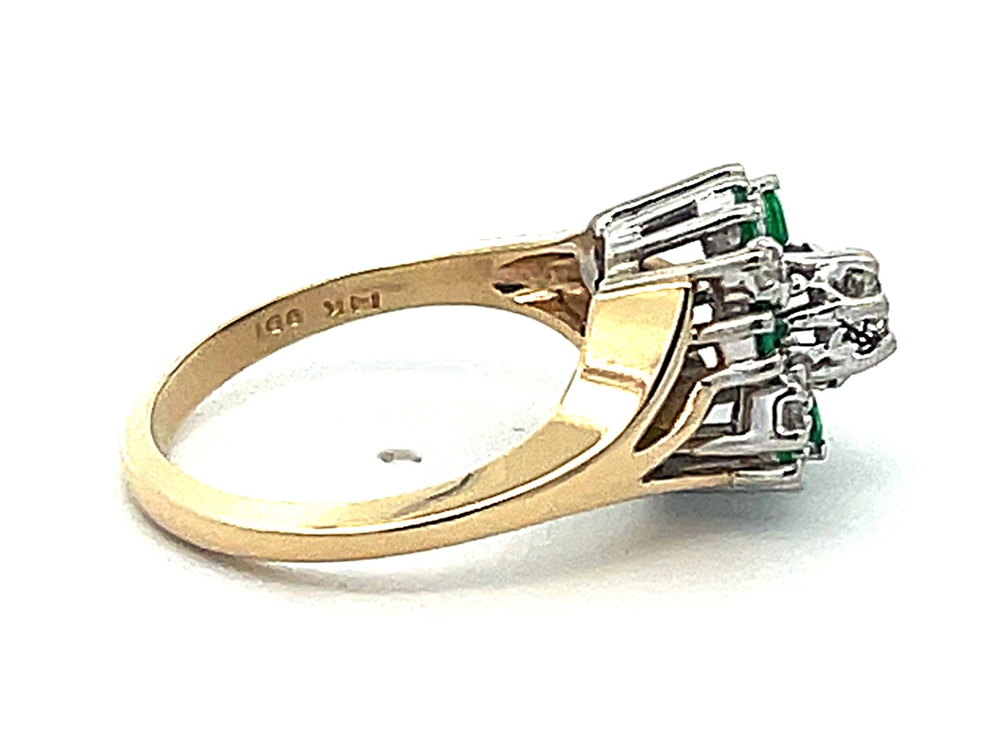 Green Emerald and Diamond Cluster Ring in 14k Gold