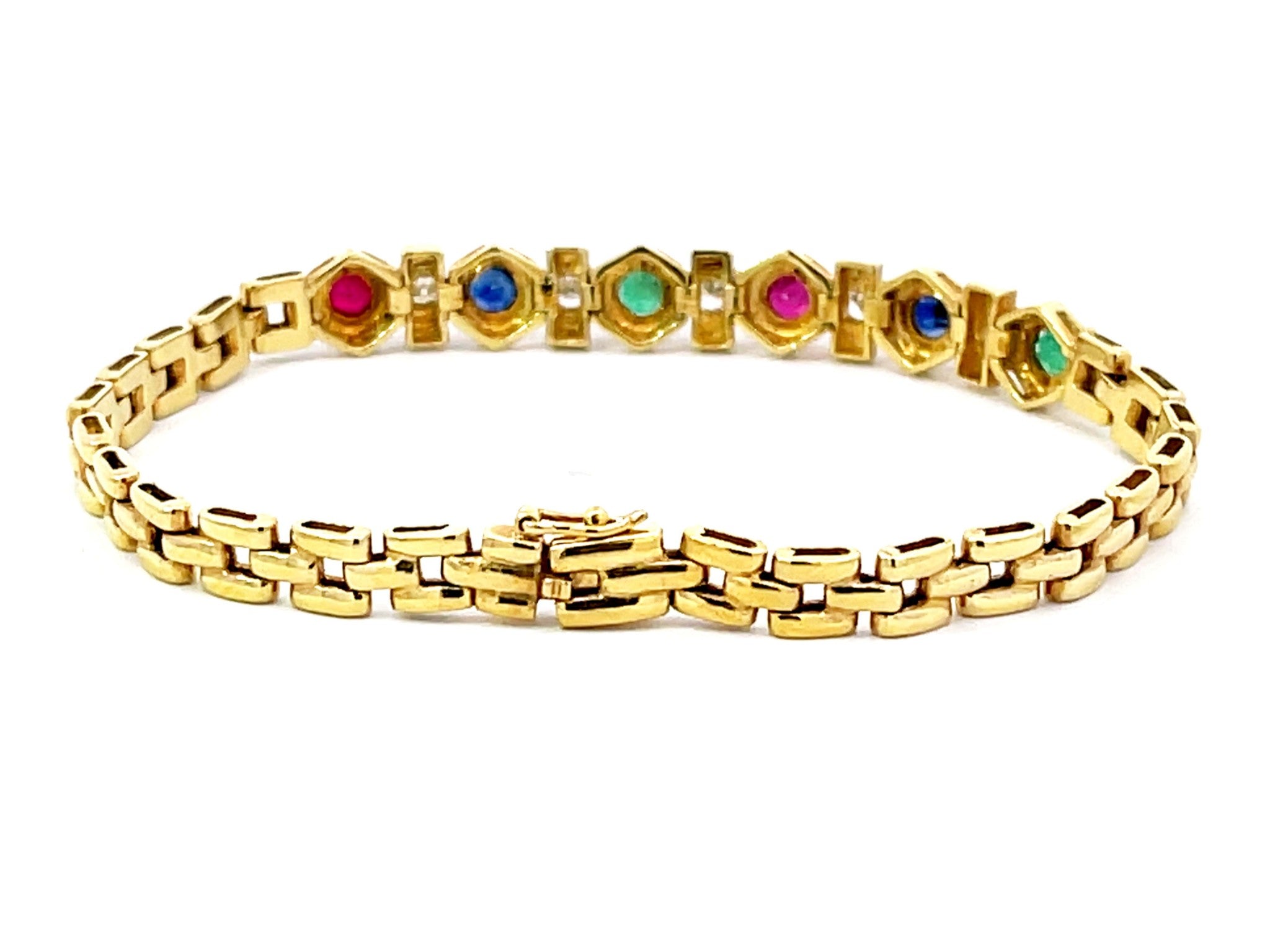 Emerald Sapphire Ruby and Diamond Bracelet in 18k Yellow Gold