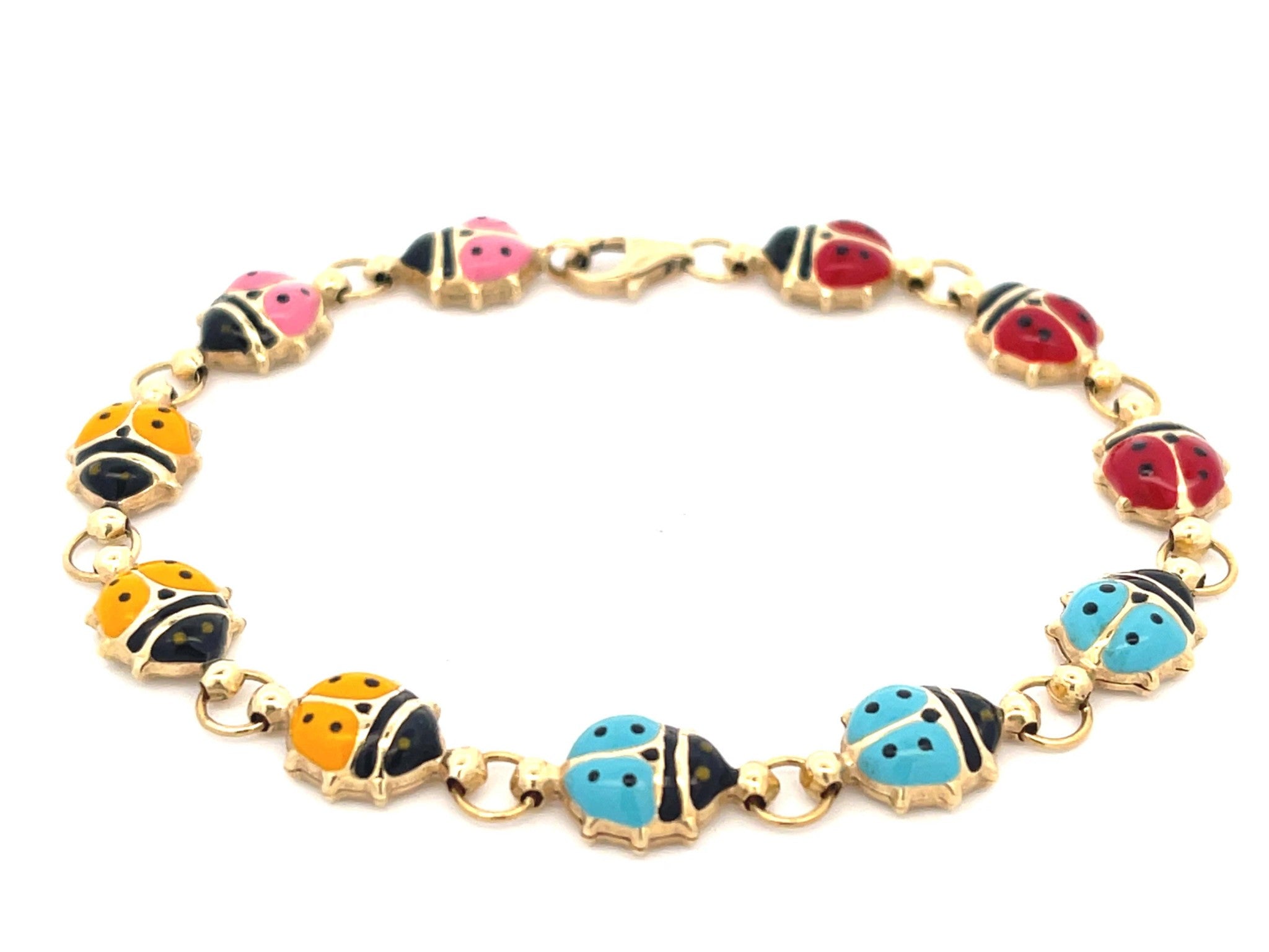 Colorful Enamel Ladybug Bracelet in 14k Yellow Gold