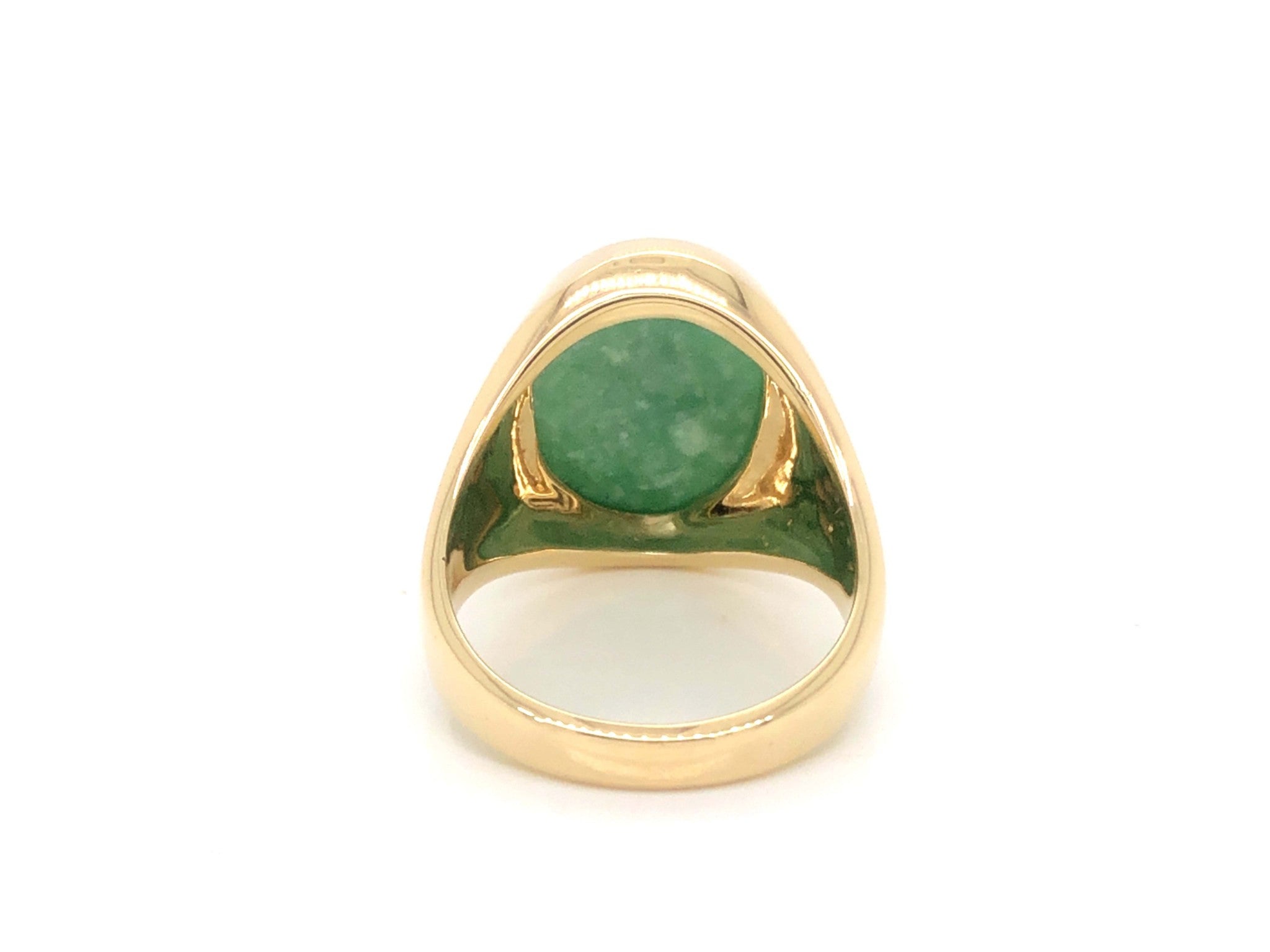 Vintage Large Men's Oval Pale Mottled Green Jade Ring - 14k Yellow Gold