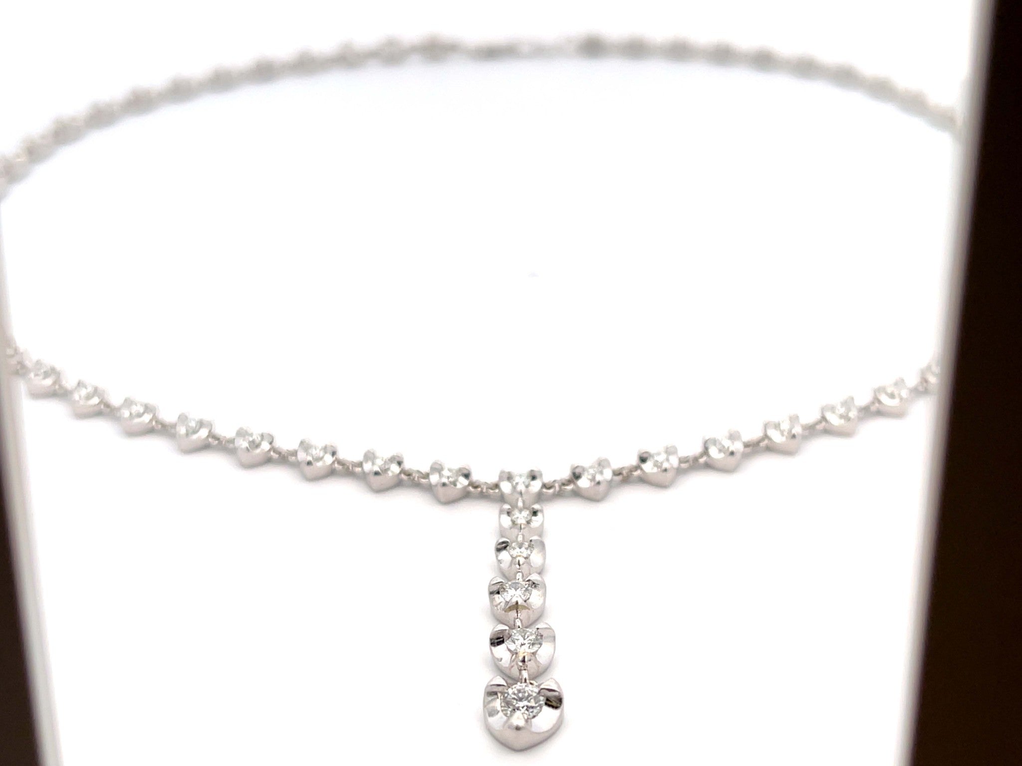 Diamond Hearts Drop Necklace in 14k White Gold